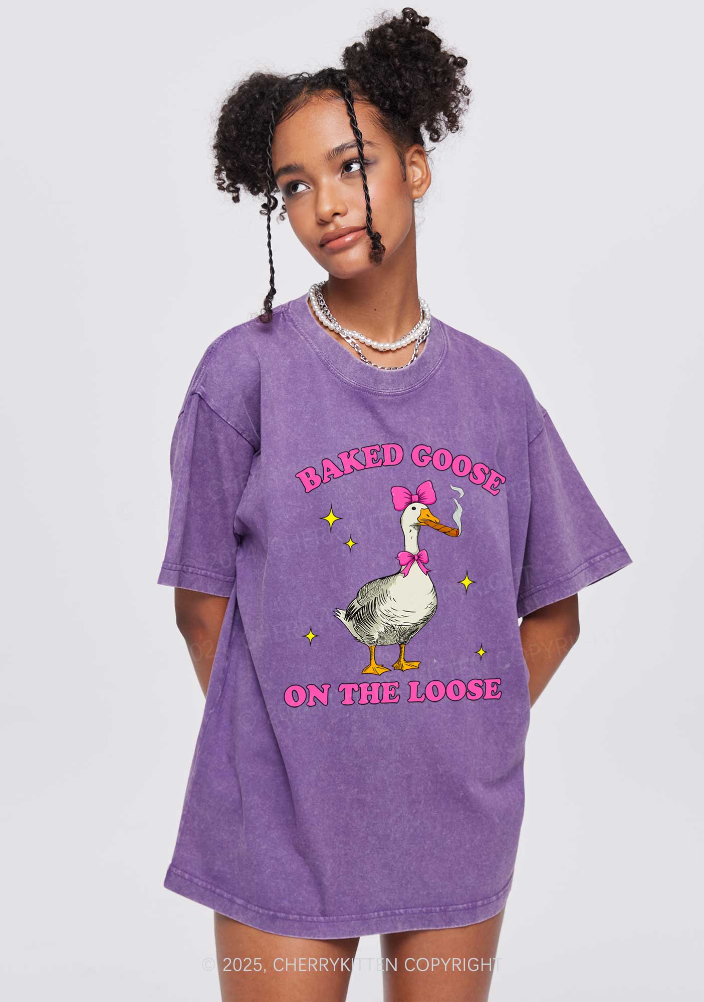 Baked Goose On The Loose Y2K Shirts Washed Tee Cherrykitten - Image 2