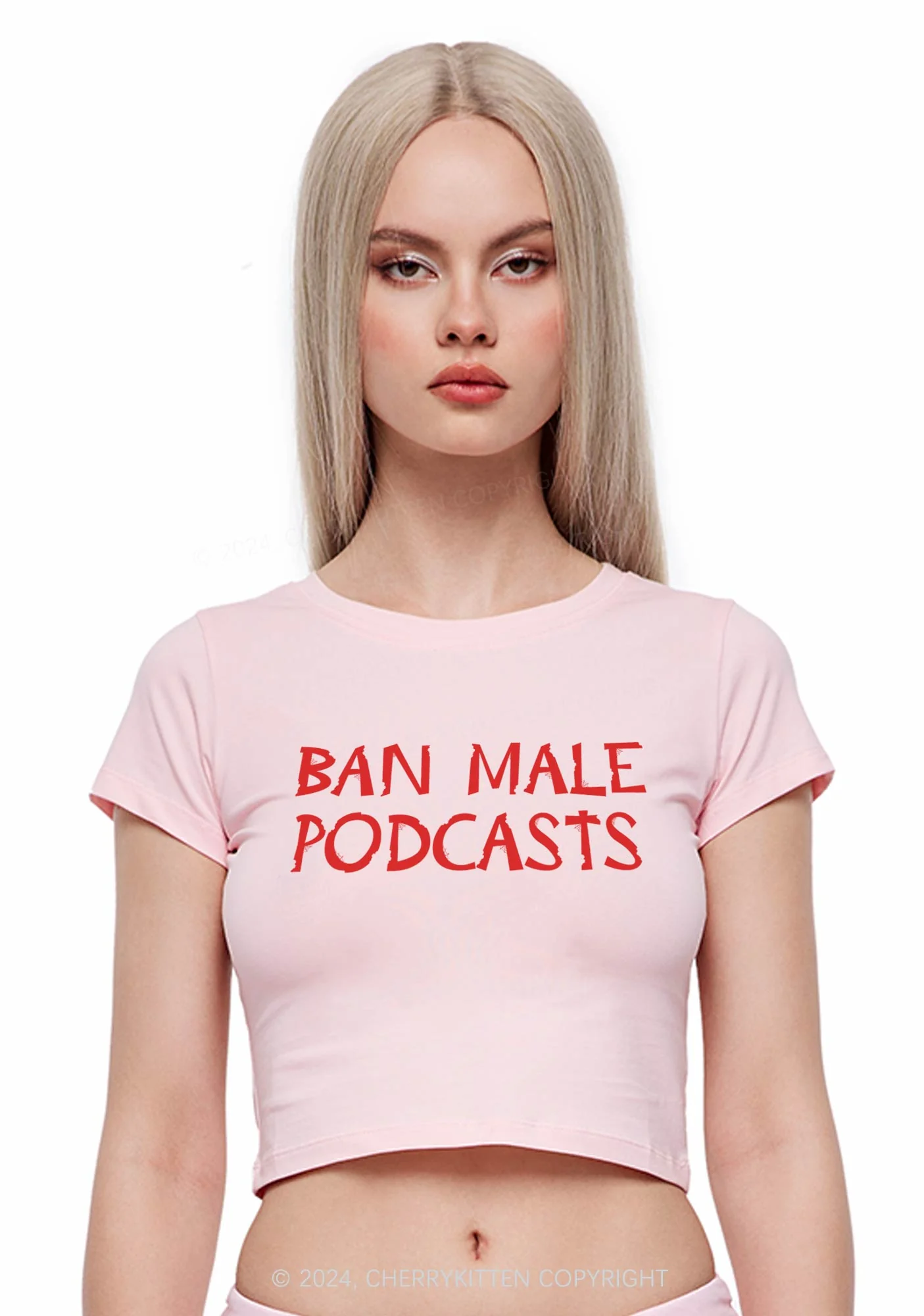 Ban Male Podcasts Y2K Baby Tee Cherrykitten - Image 2