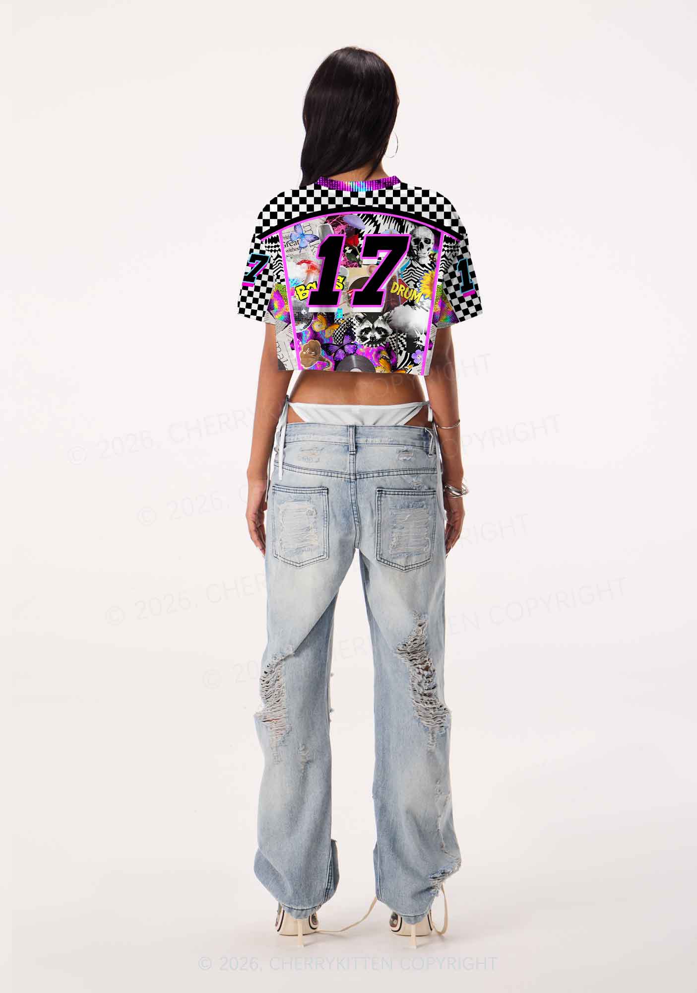 Bass And Drum Collage Y2K Crop Sport Jersey Shirts Cherrykitten - Image 3