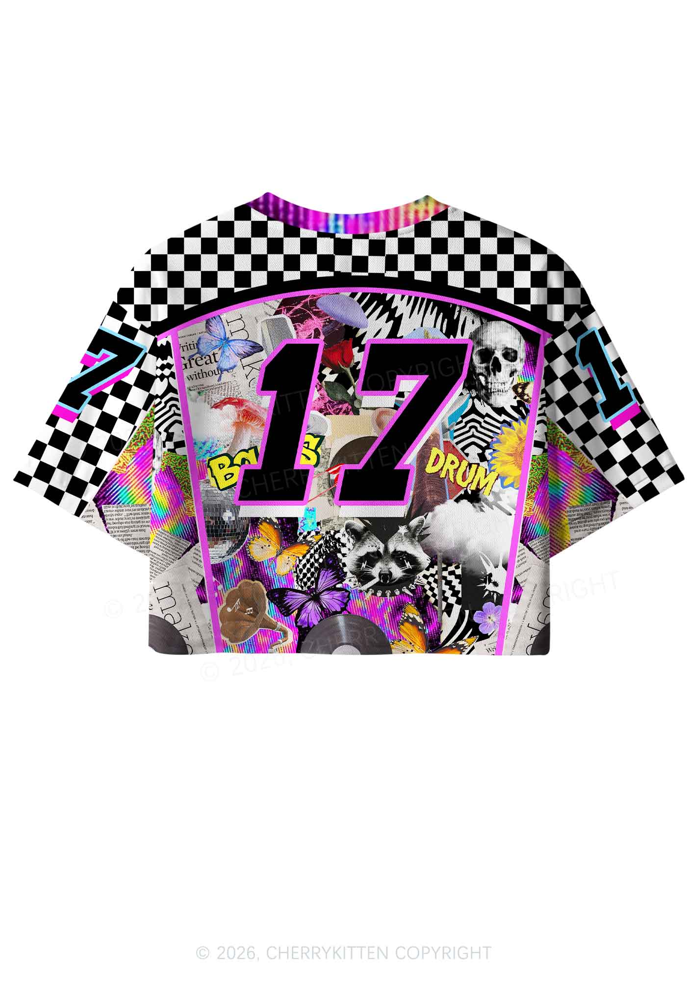 Bass And Drum Collage Y2K Crop Sport Jersey Shirts Cherrykitten - Image 4