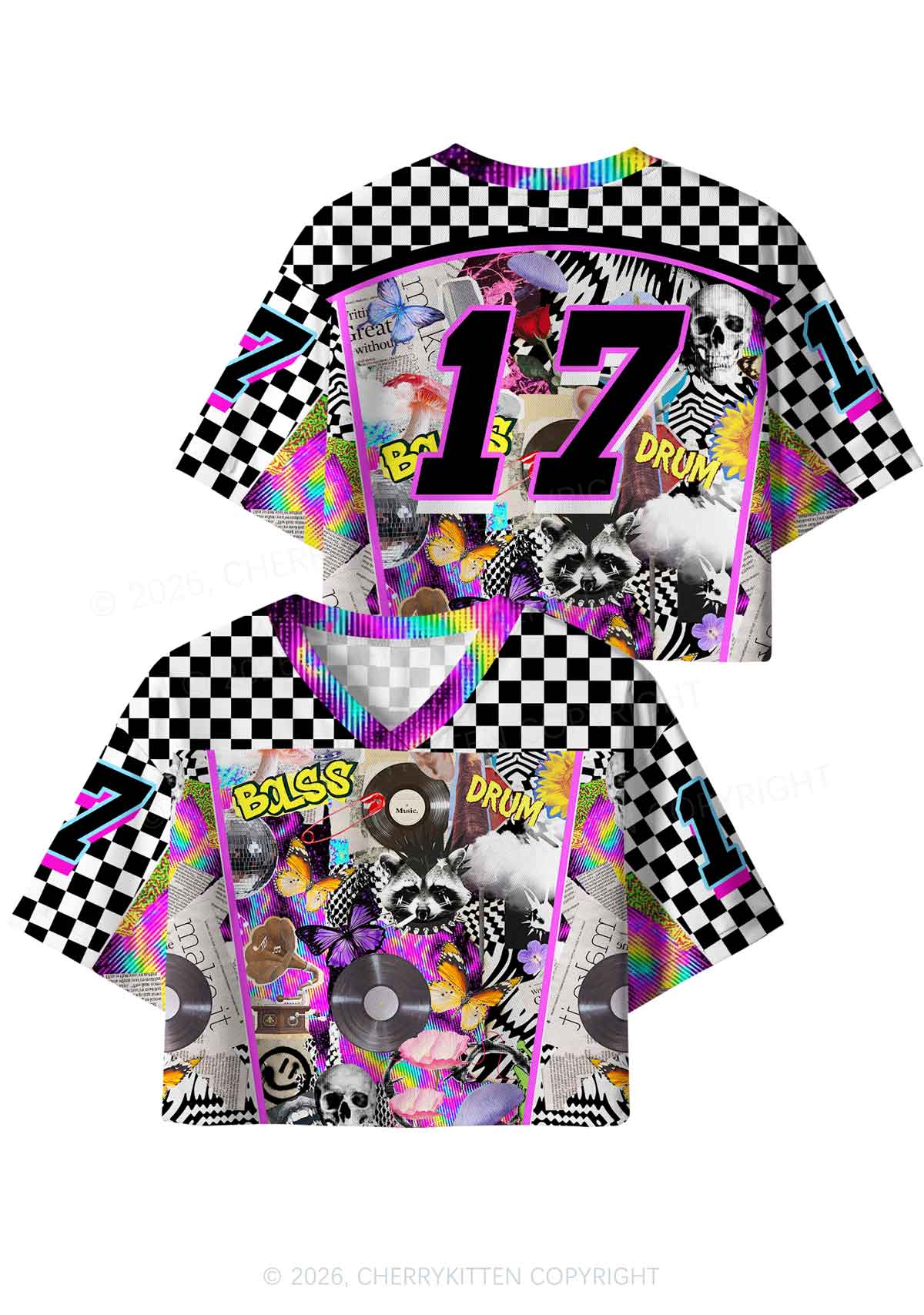 Bass And Drum Collage Y2K Crop Sport Jersey Shirts Cherrykitten - Image 5