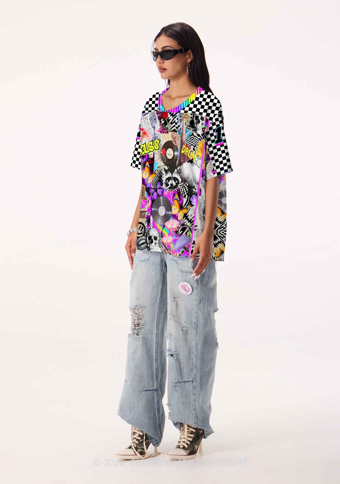 Bass And Drum Collage Y2K Sport Jersey Shirts Cherrykitten - Image 2