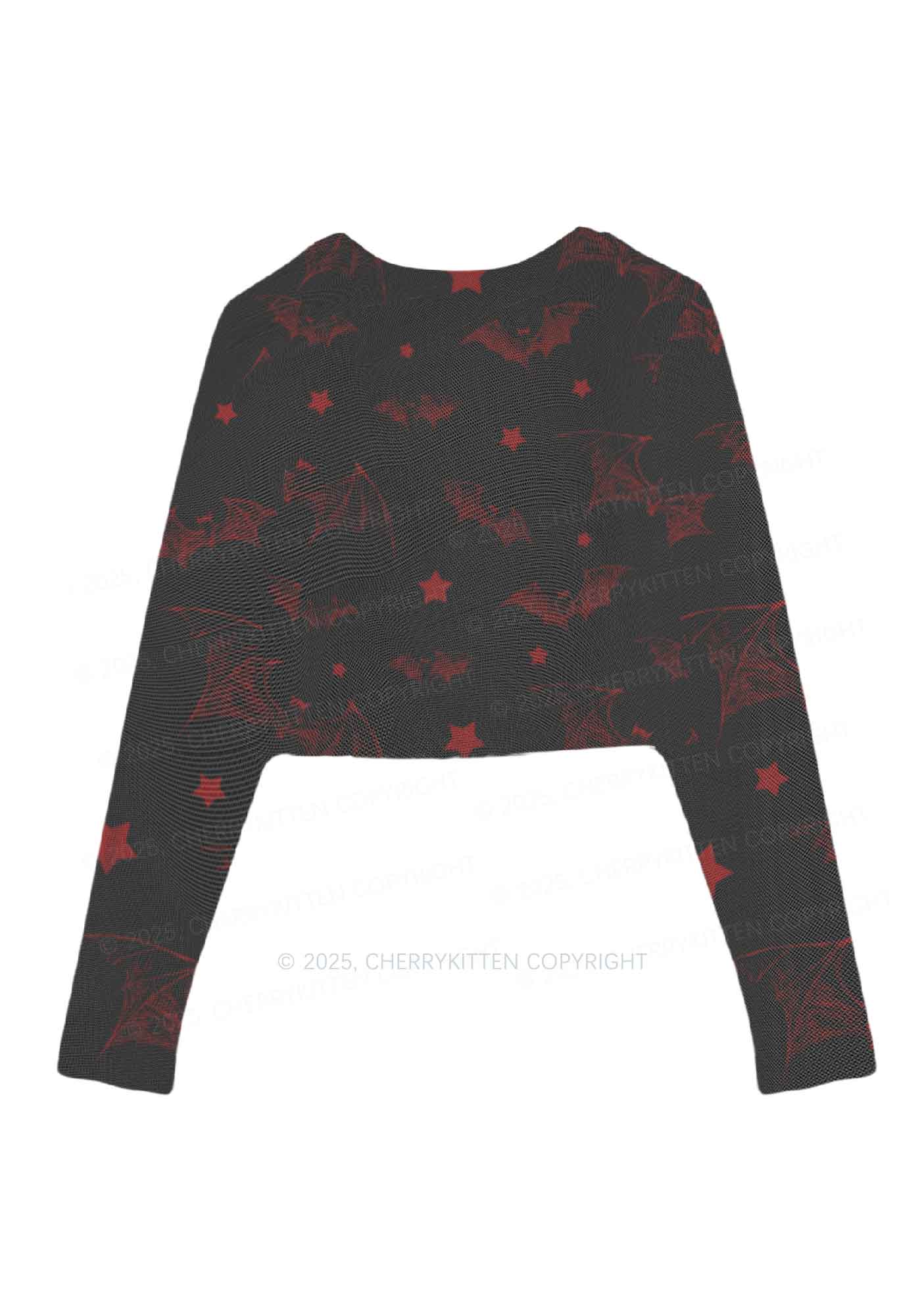 Bat And Star Y2K Mesh Long Sleeve Crop Top Cherrykitten - Image 2