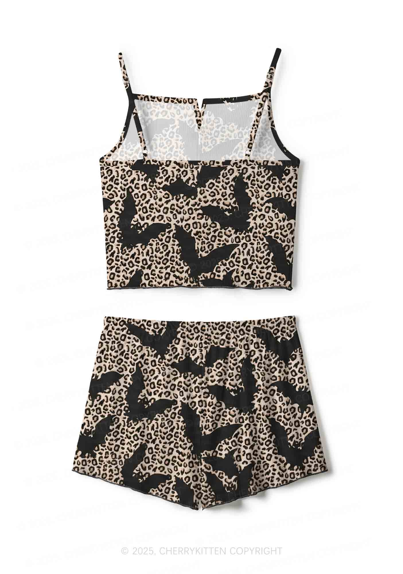 Bat Leopard Y2K Print Cami Shorts Pajama Set Cherrykitten - Image 3