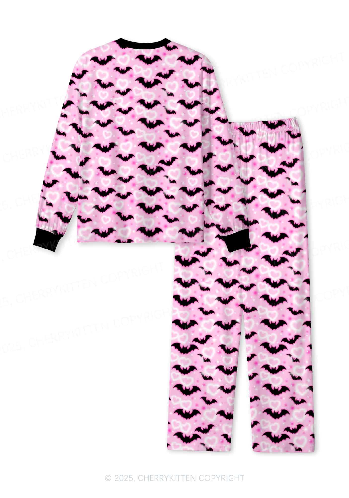 Bat Princess Valentine's Day Y2K Print Long Sleeve Pajama Set Cherrykitten - Image 2