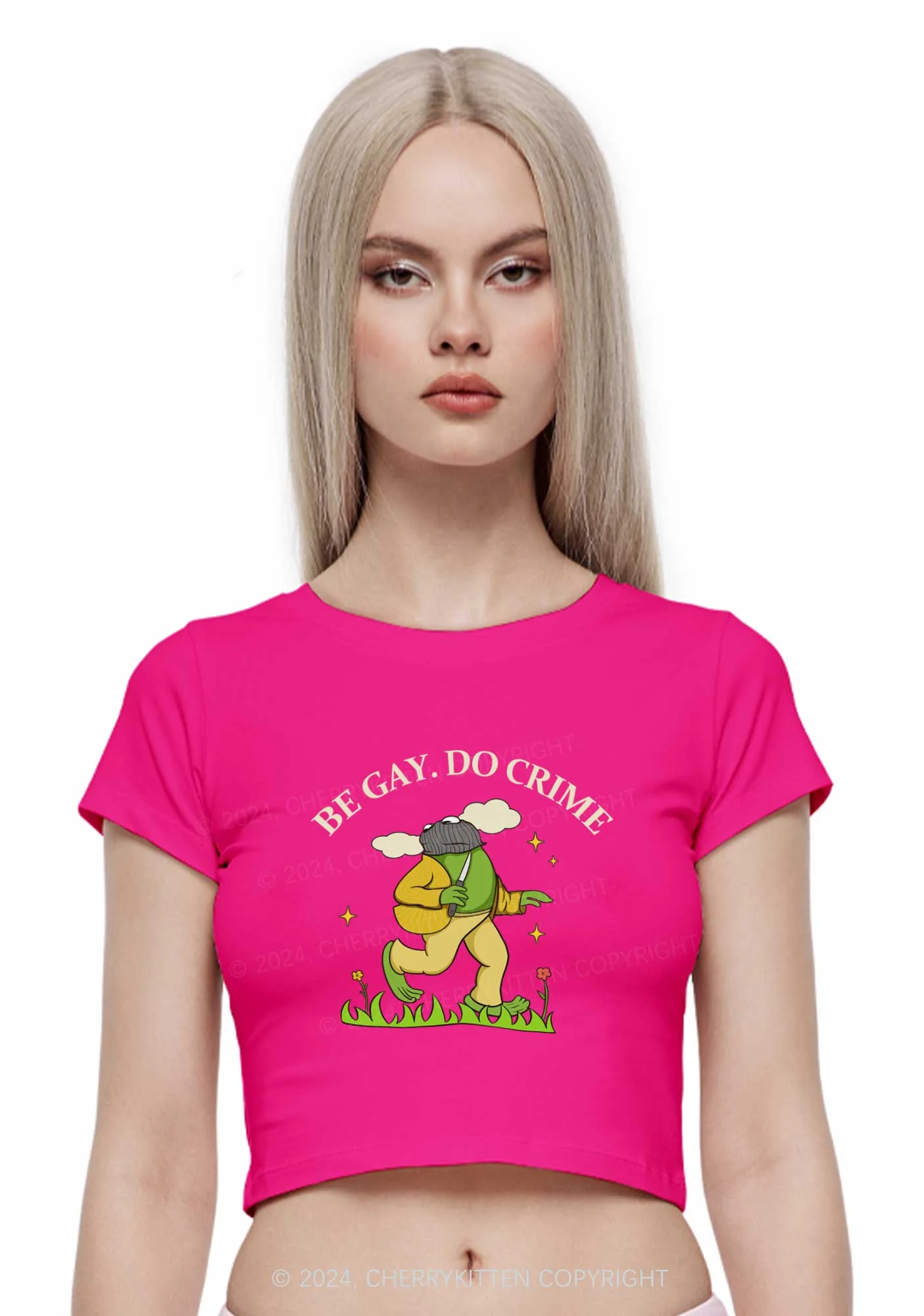 Be Gay Do Crime Frog Y2K Baby Tee Cherrykitten - Image 3