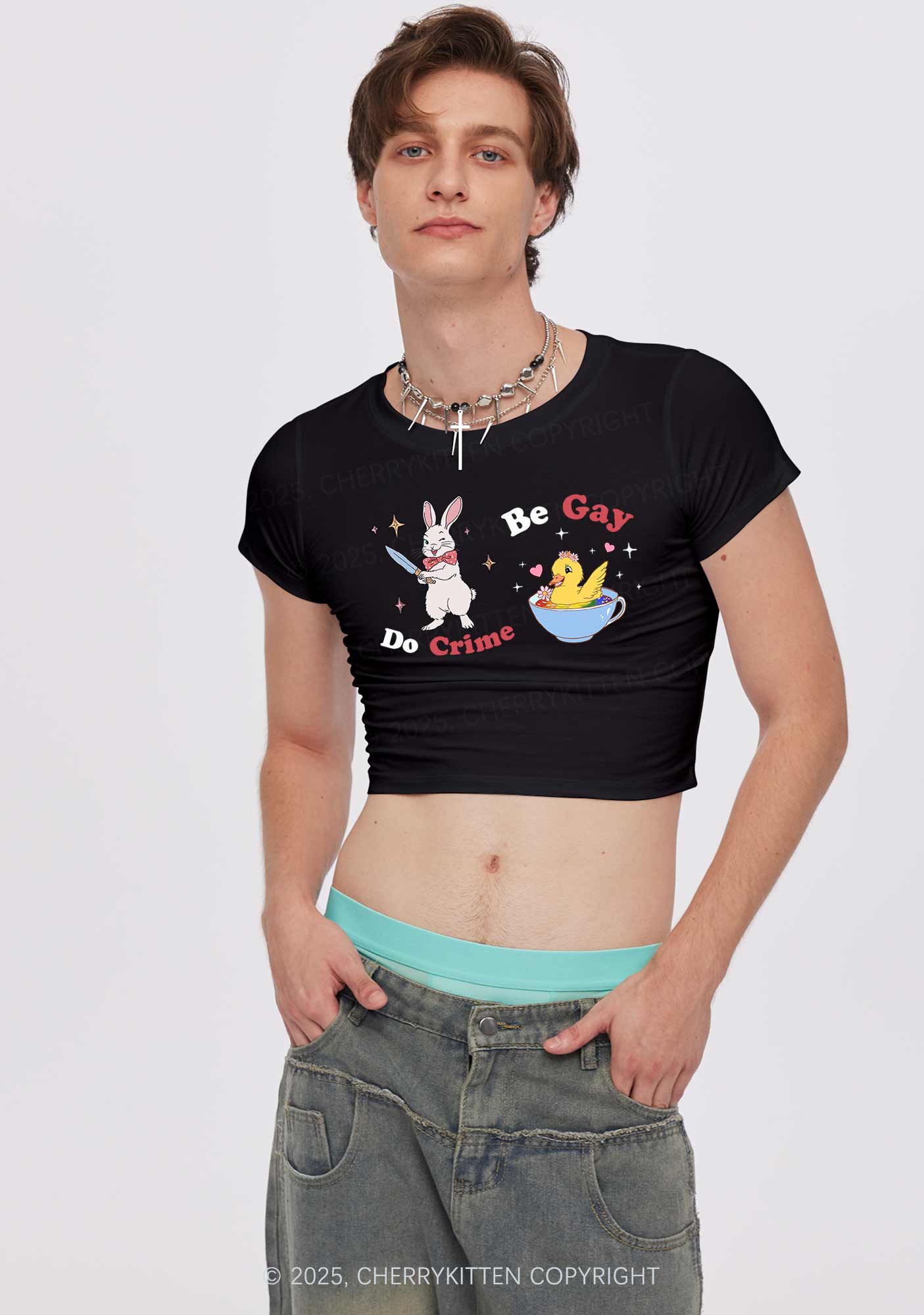 Be Gay Do Crime Pride Y2K Baby Tee Cherrykitten - Image 2