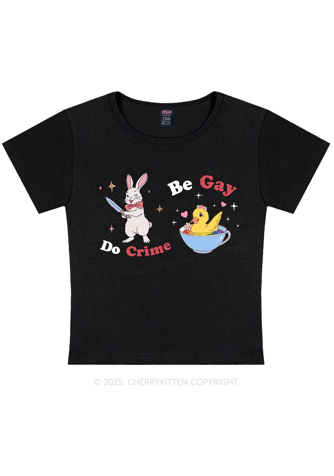 Be Gay Do Crime Pride Y2K Baby Tee Cherrykitten - Image 4