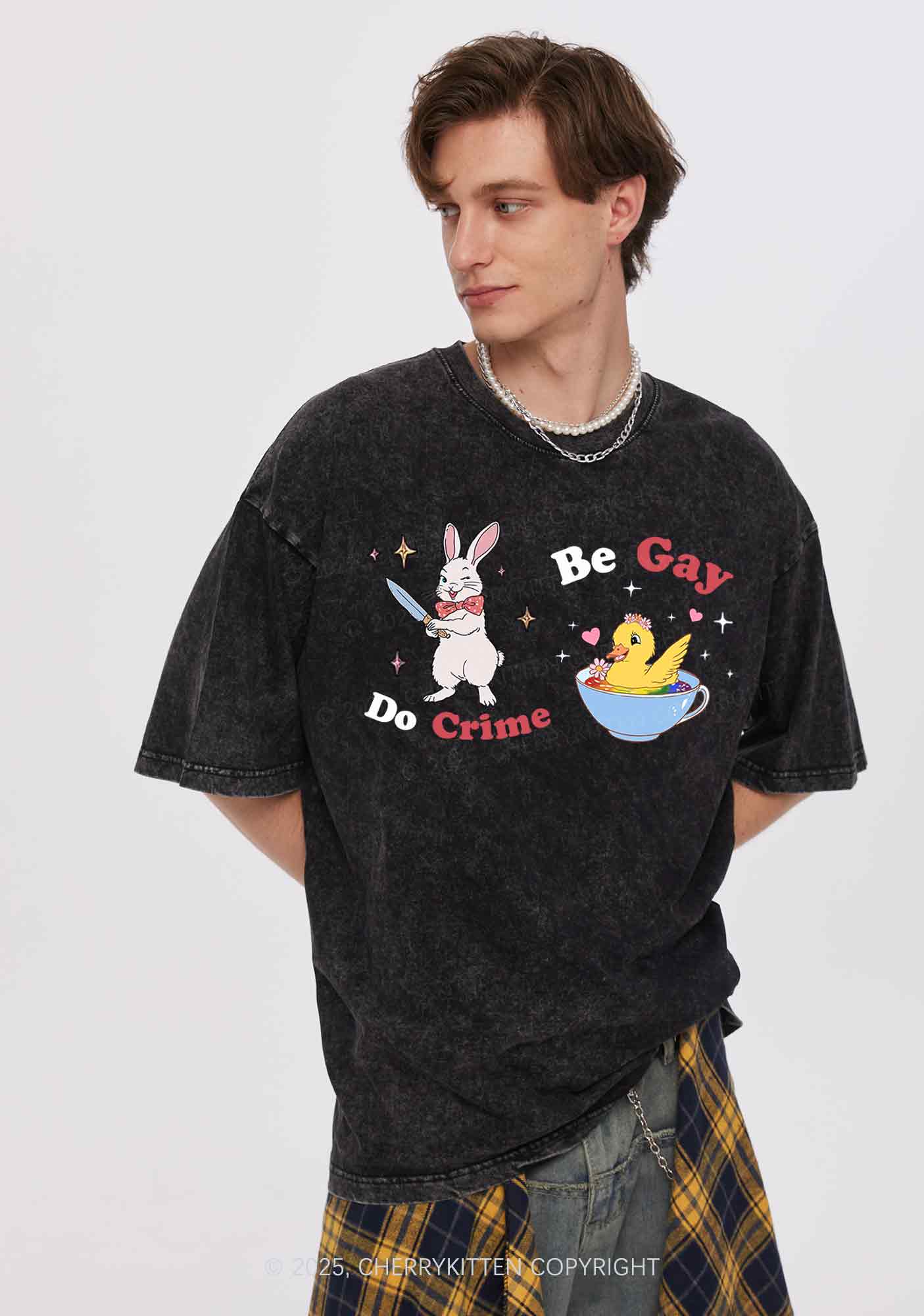 Be Gay Do Crime Pride Y2K Shirts Washed Tee Cherrykitten - Image 2