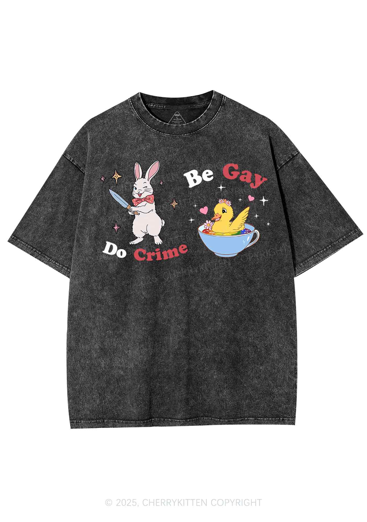 Be Gay Do Crime Pride Y2K Shirts Washed Tee Cherrykitten - Image 3
