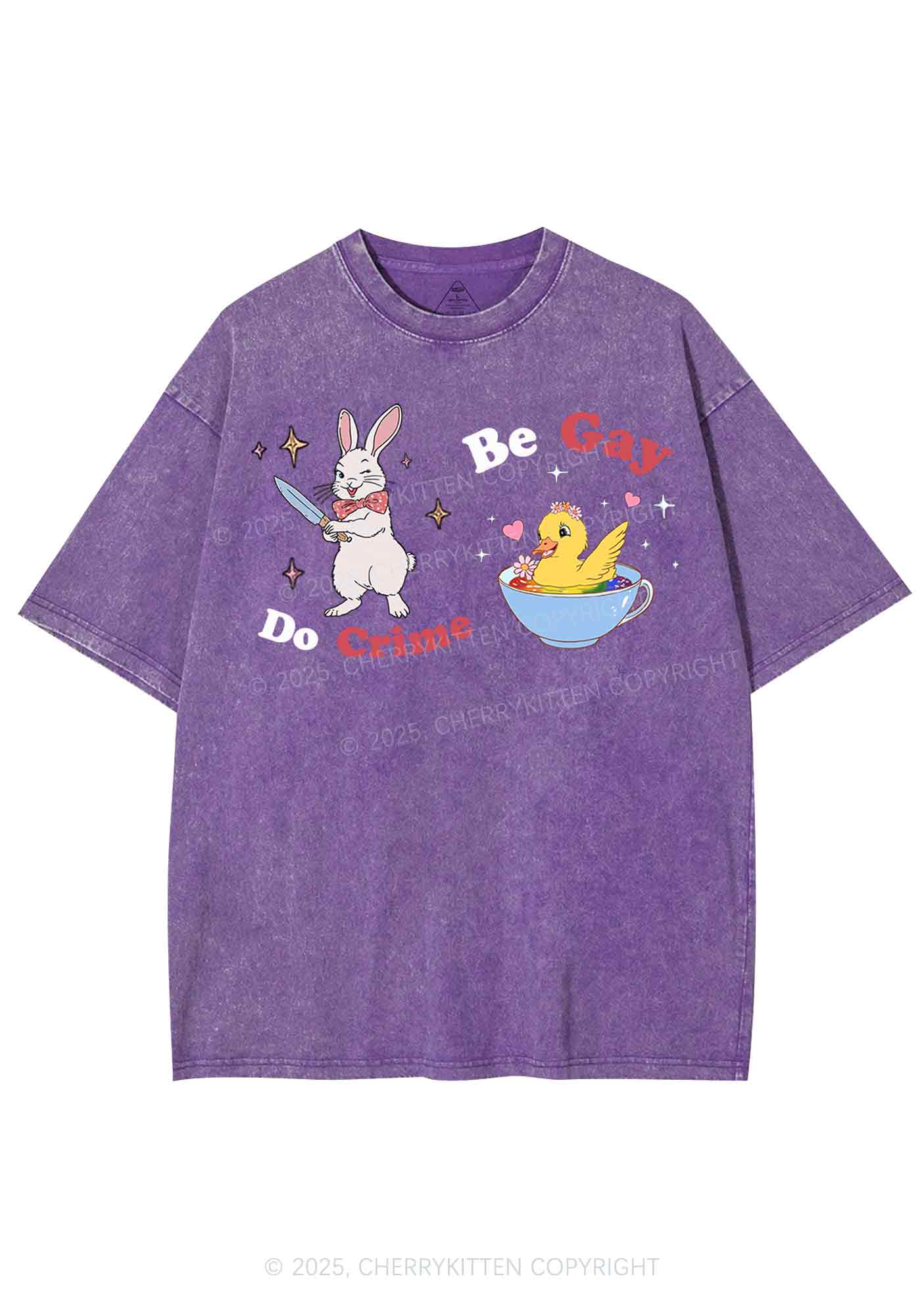 Be Gay Do Crime Pride Y2K Shirts Washed Tee Cherrykitten - Image 4