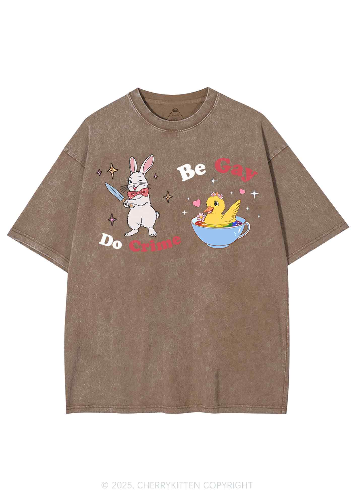 Be Gay Do Crime Pride Y2K Shirts Washed Tee Cherrykitten - Image 6