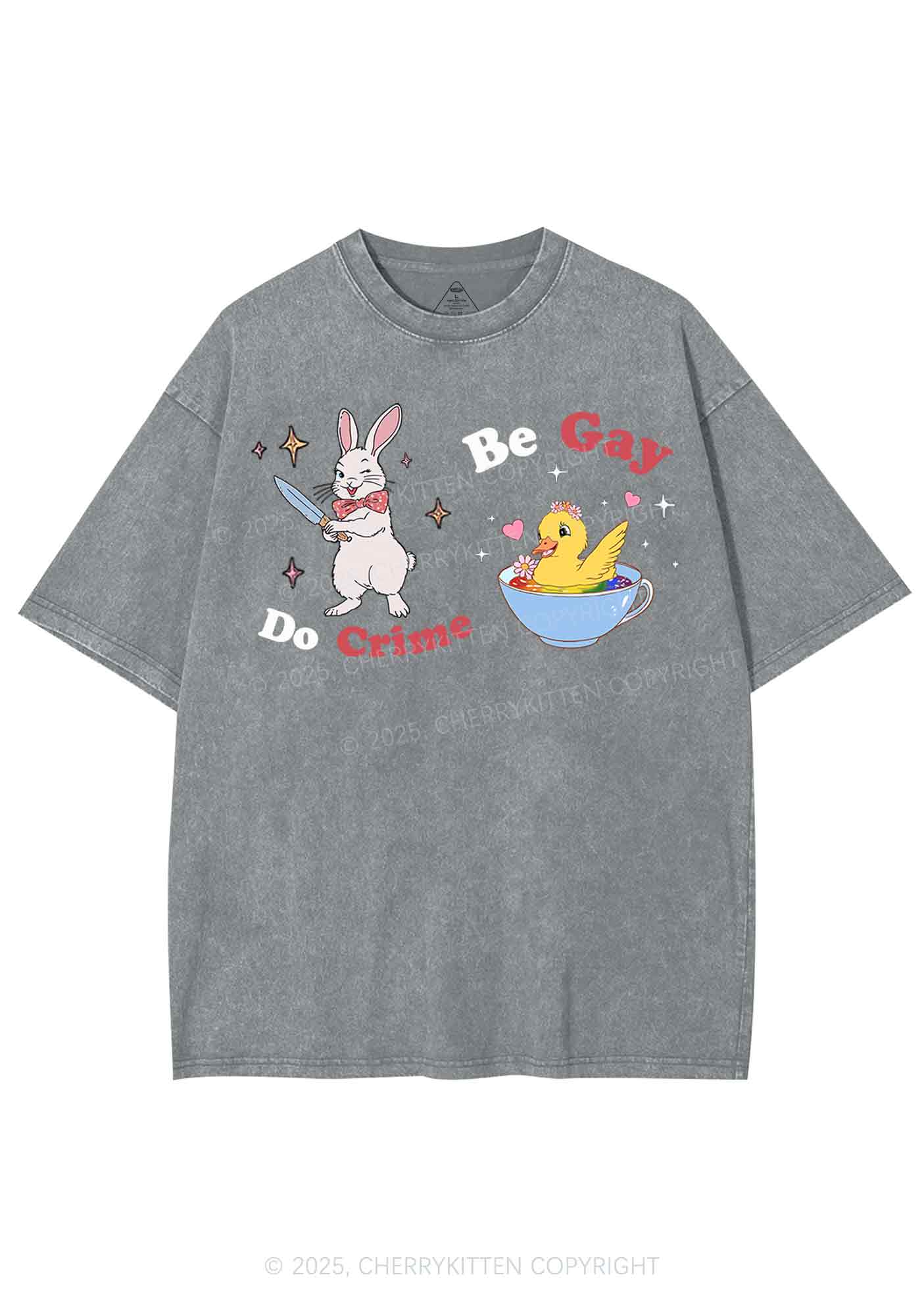 Be Gay Do Crime Pride Y2K Shirts Washed Tee Cherrykitten - Image 7