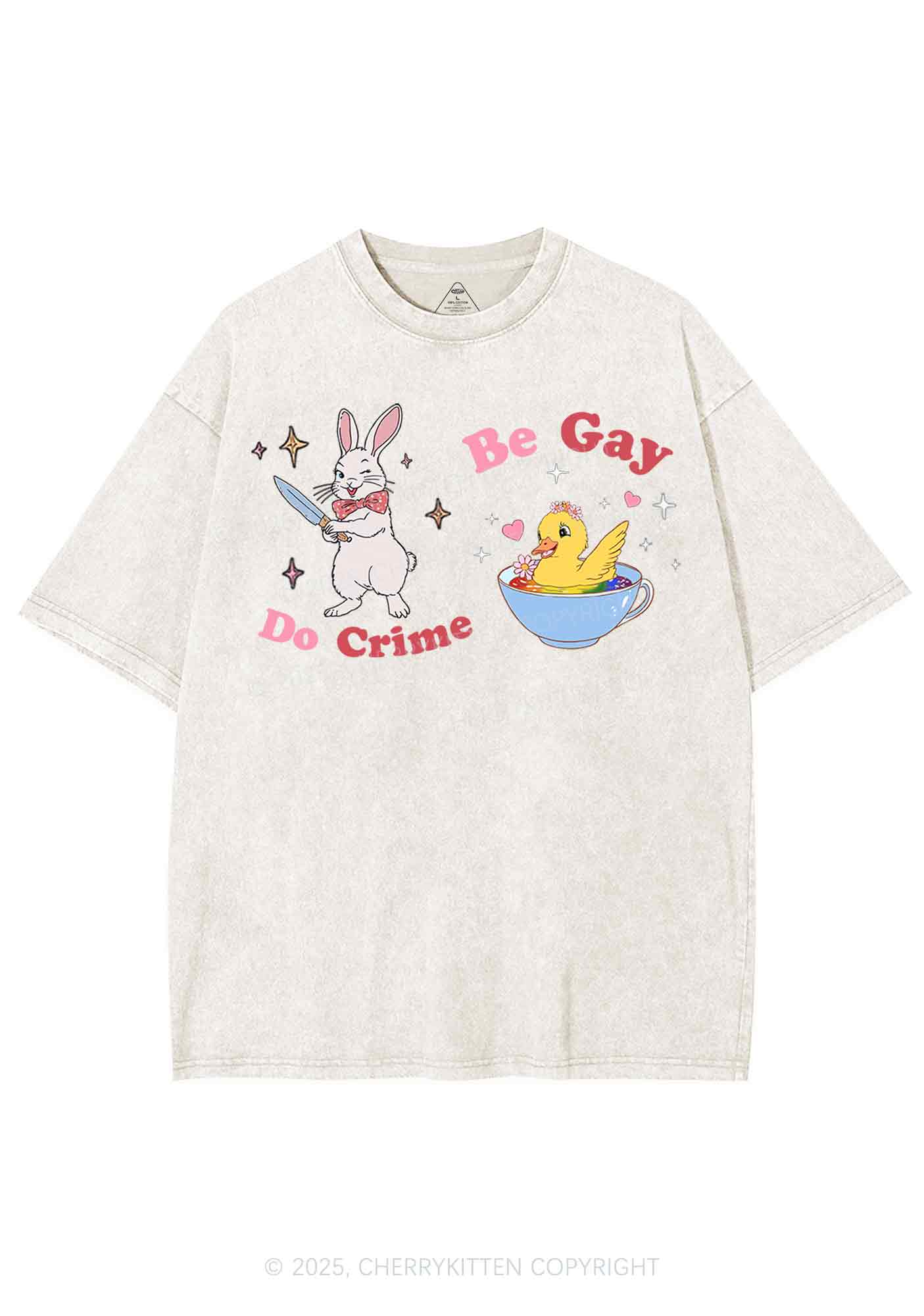 Be Gay Do Crime Pride Y2K Shirts Washed Tee Cherrykitten - Image 8