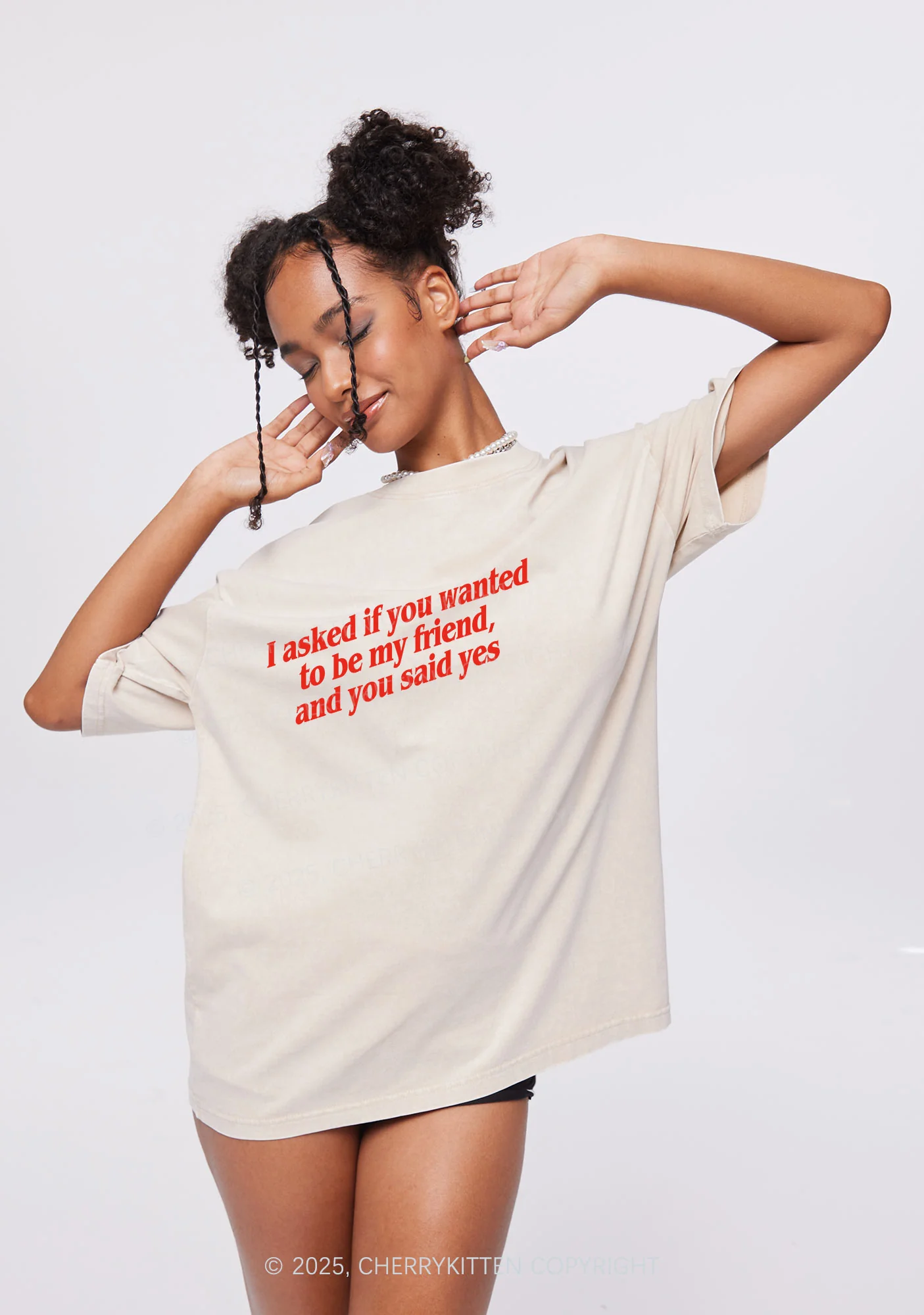 Be My Friend Y2K Shirts Washed Tee Cherrykitten - Image 2