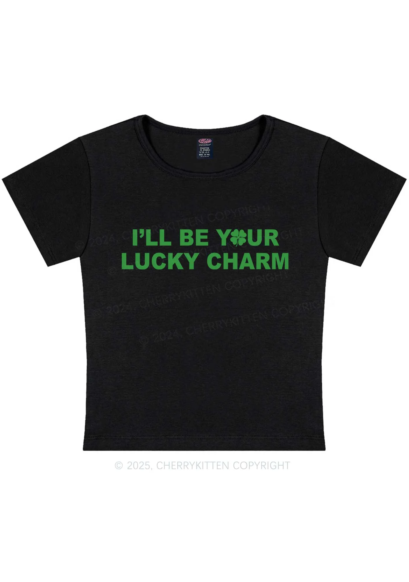 Be Your Lucky Charm St Patricks Y2K Baby Tee Cherrykitten - Image 3