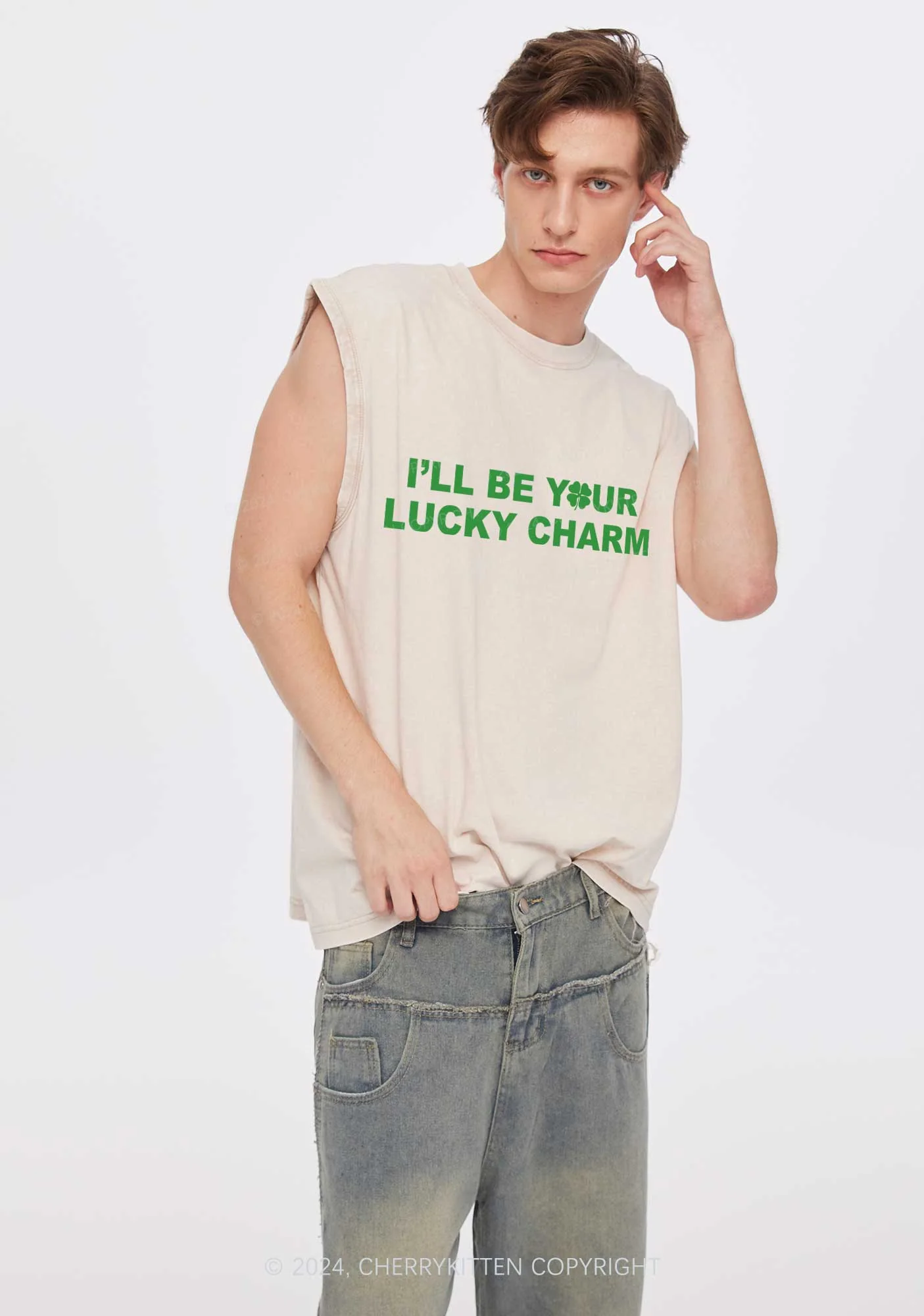 Be Your Lucky Charm St Patricks Y2K Washed Tank Cherrykitten - Image 2