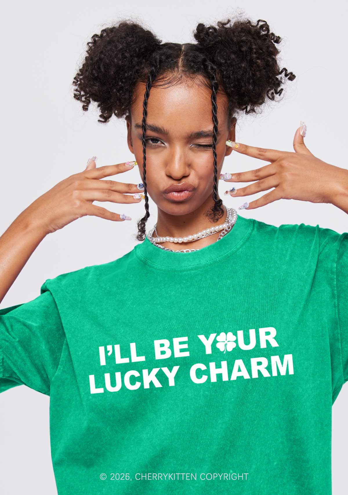 Be Your Lucky Charm St Patricks Y2K Washed Tee Cherrykitten - Image 2