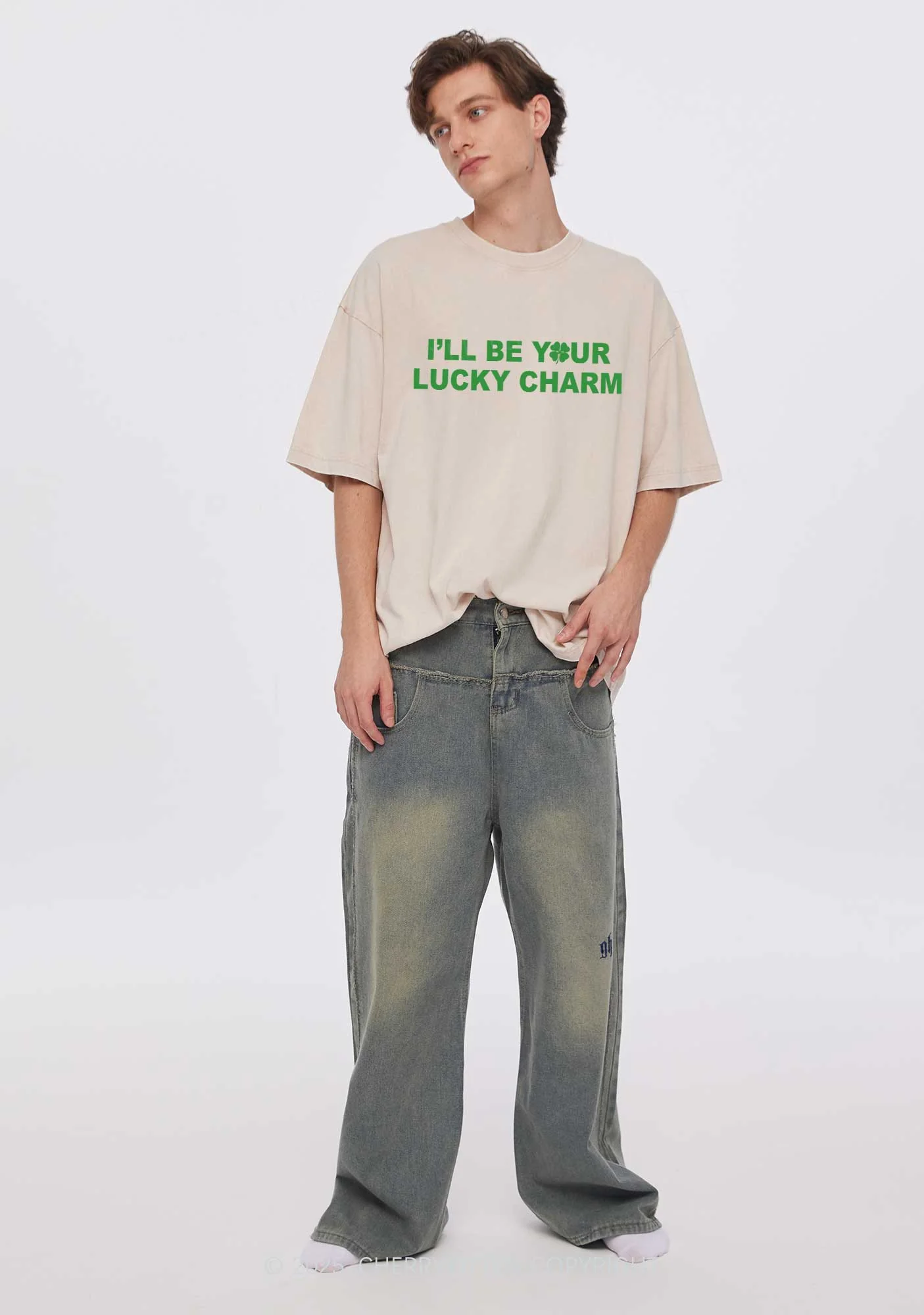 Be Your Lucky Charm St Patricks Y2K Washed Tee Cherrykitten - Image 3