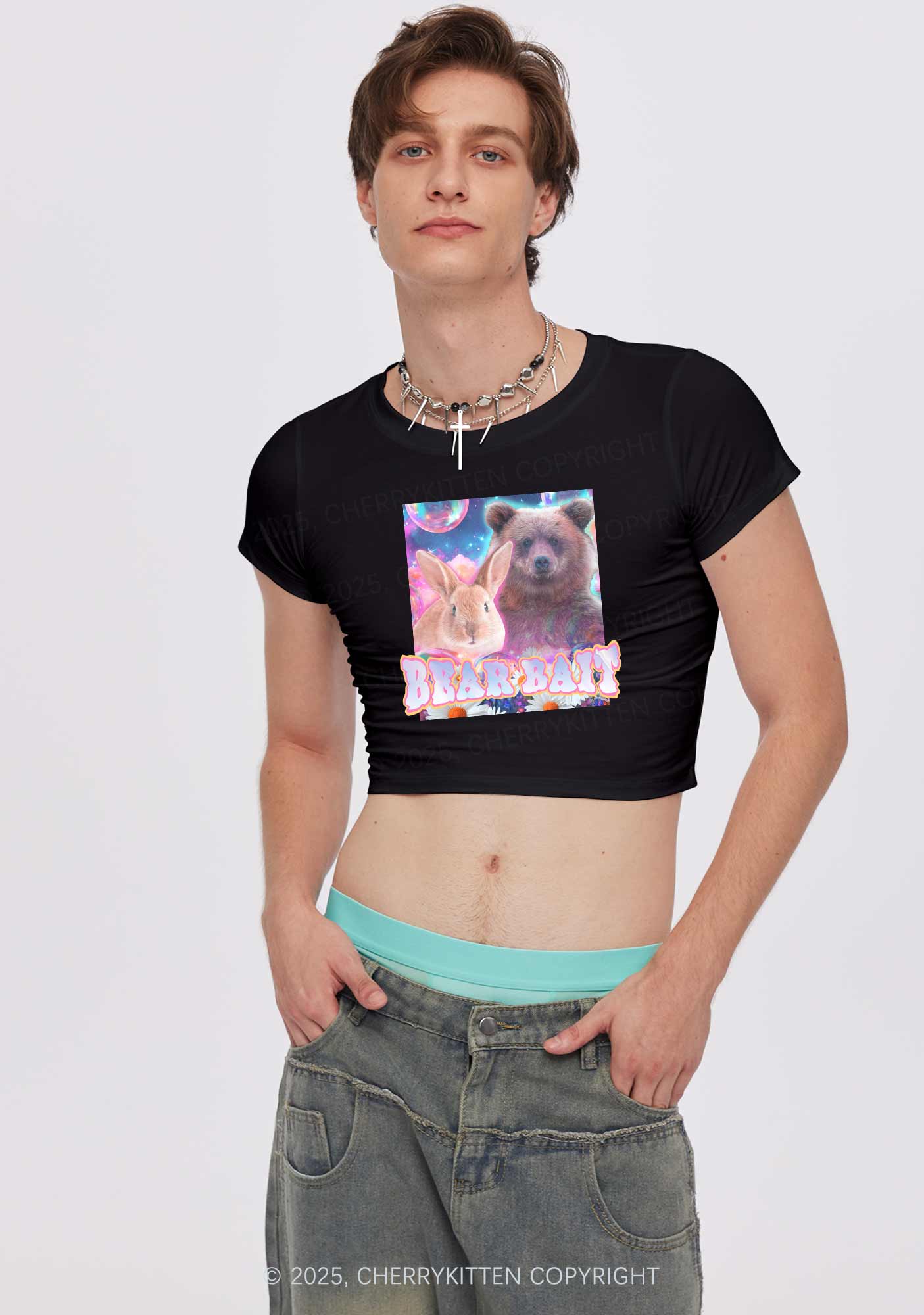 Bear Bait Pride Y2K Baby Tee Cherrykitten - Image 2