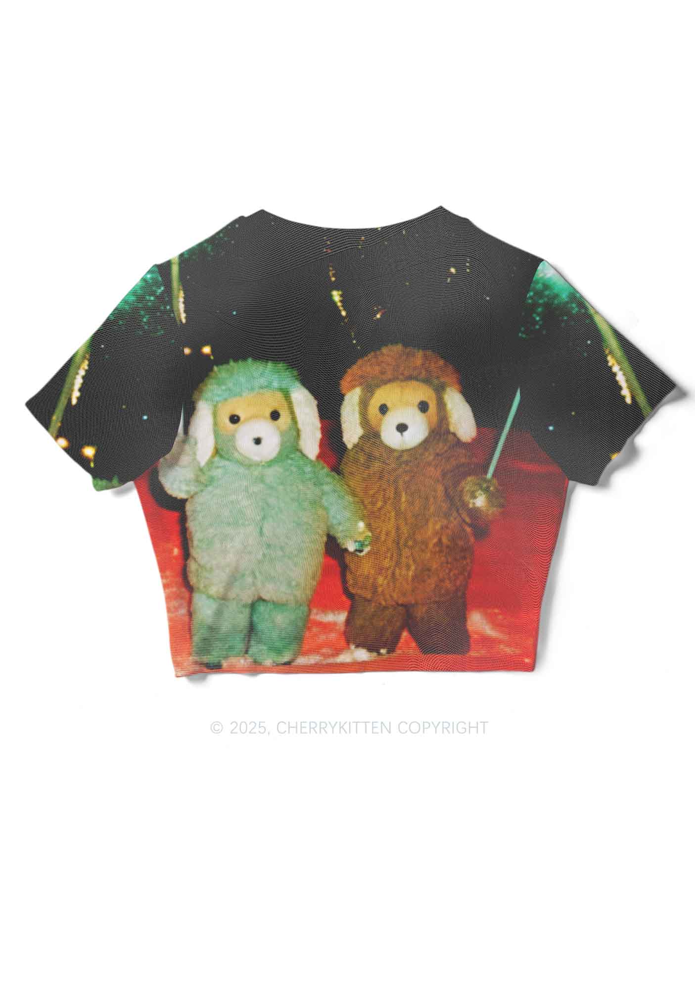 Bear Friends Y2K Mesh Crop Top Cherrykitten - Image 4