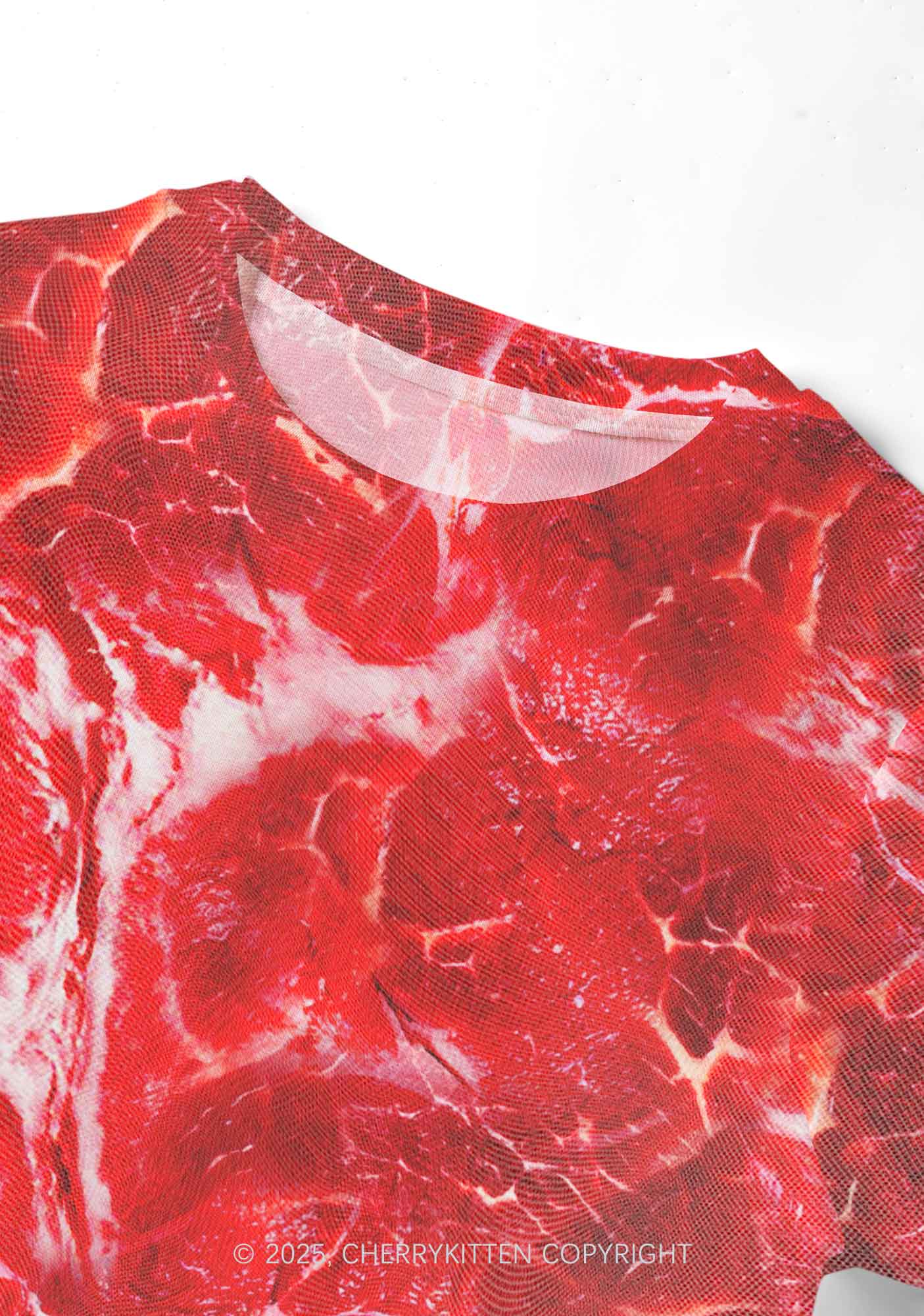 Beef Steak Texture Y2K Mesh Crop Top Cherrykitten - Image 3