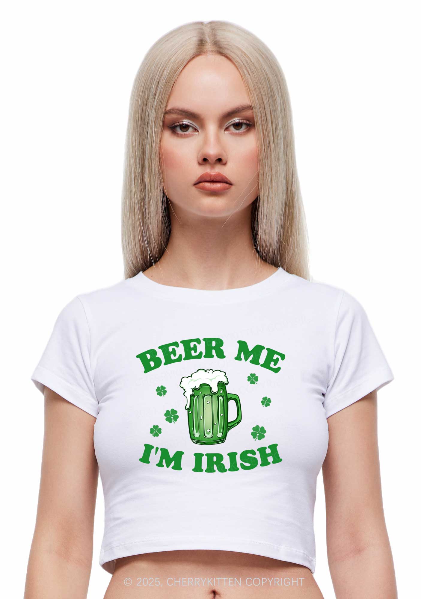 Beer Me Im Irish St Patricks Y2K Baby Tee Cherrykitten - Image 3