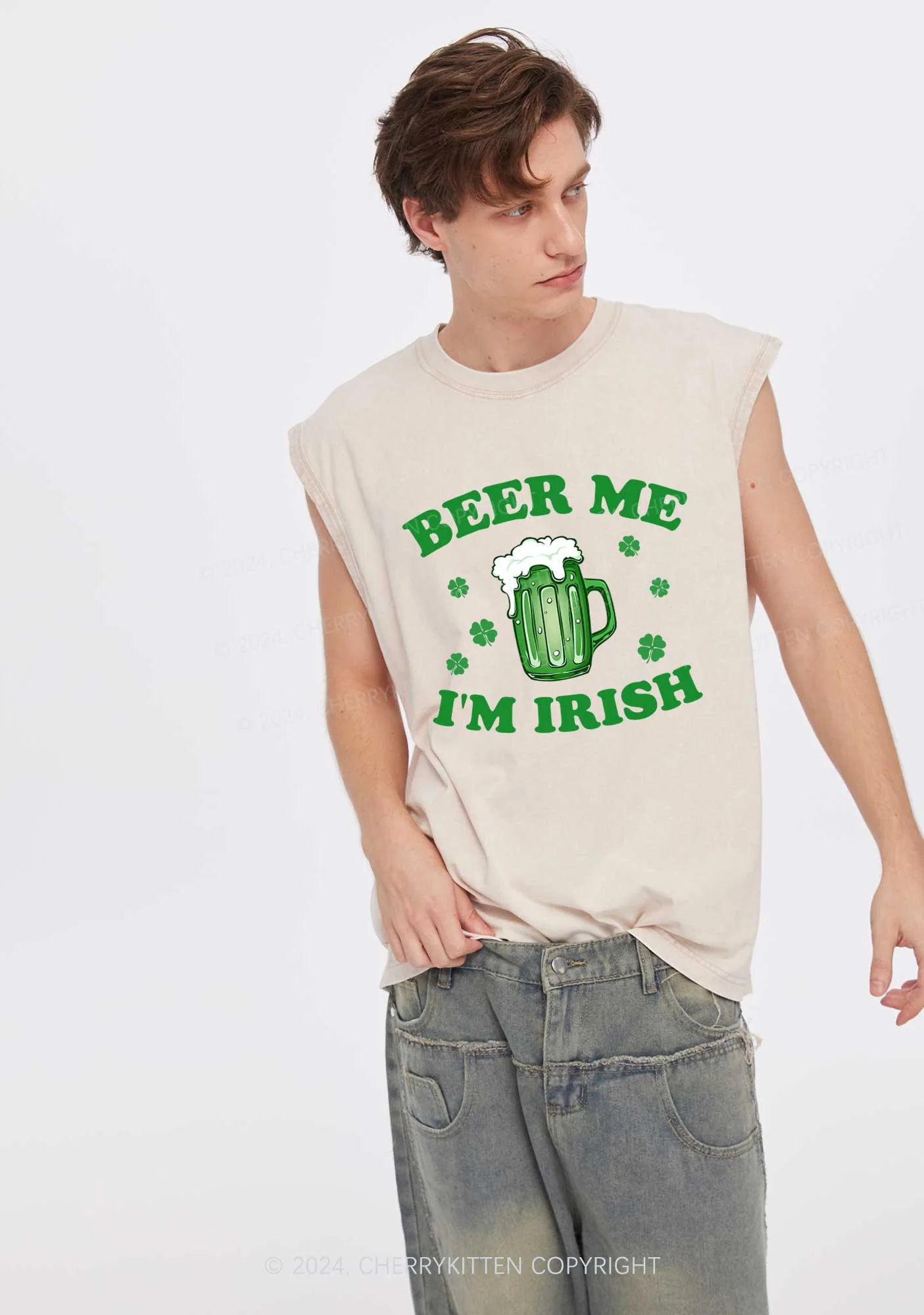 Beer Me Im Irish St Patricks Y2K Washed Tank Cherrykitten - Image 2