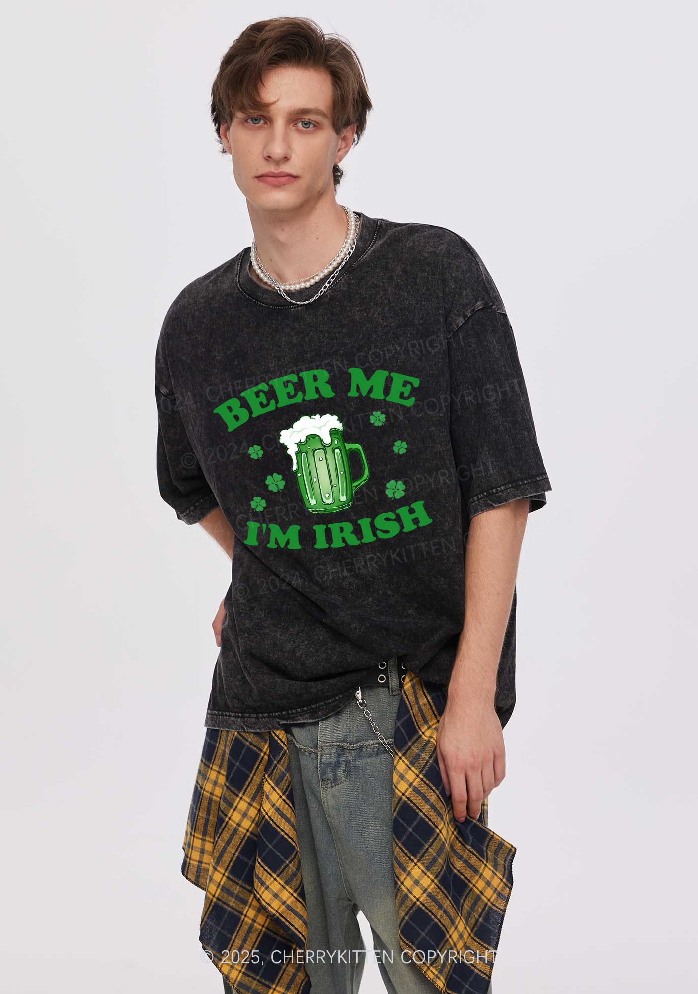 Beer Me Im Irish St Patricks Y2K Washed Tee Cherrykitten - Image 3
