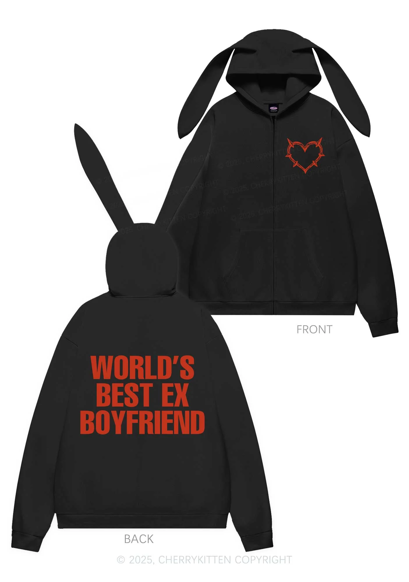 Best Ex Boyfriend Y2K Bunny Ear Zip Hoodie Cherrykitten - Image 4
