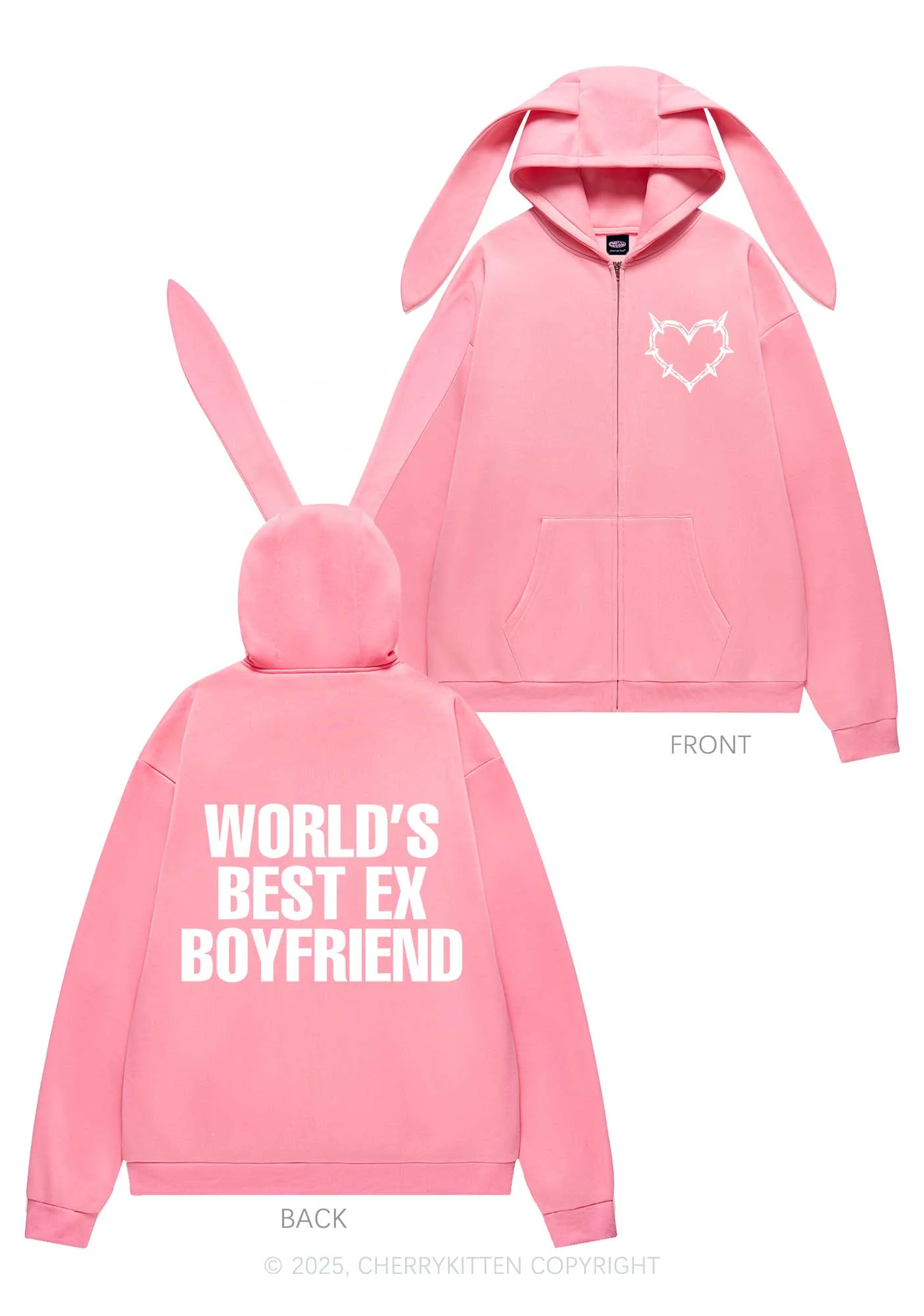 Best Ex Boyfriend Y2K Bunny Ear Zip Hoodie Cherrykitten - Image 5