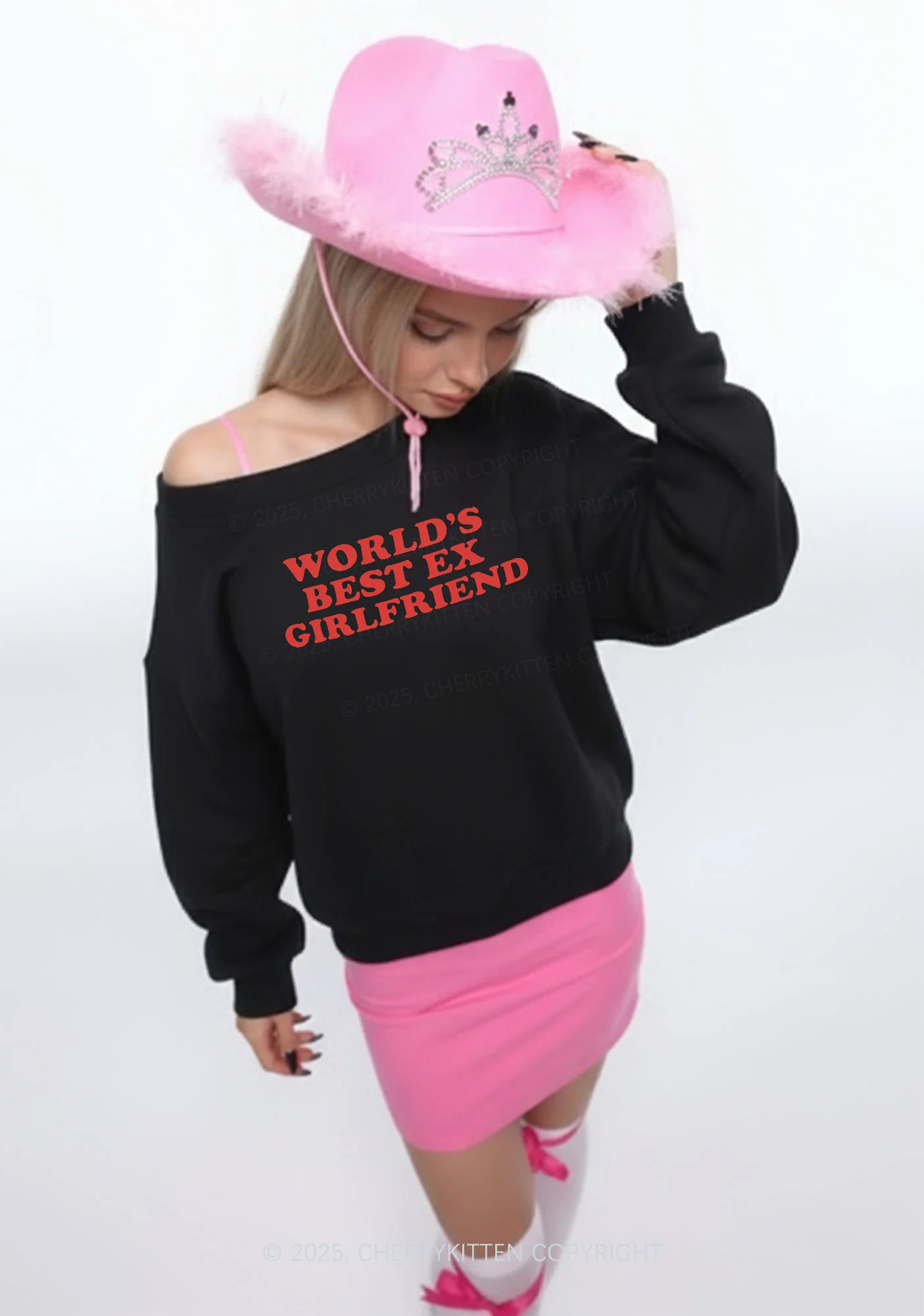 Best Ex Girlfriend Y2K Off Shoulder Sweatshirts Cherrykitten - Image 2