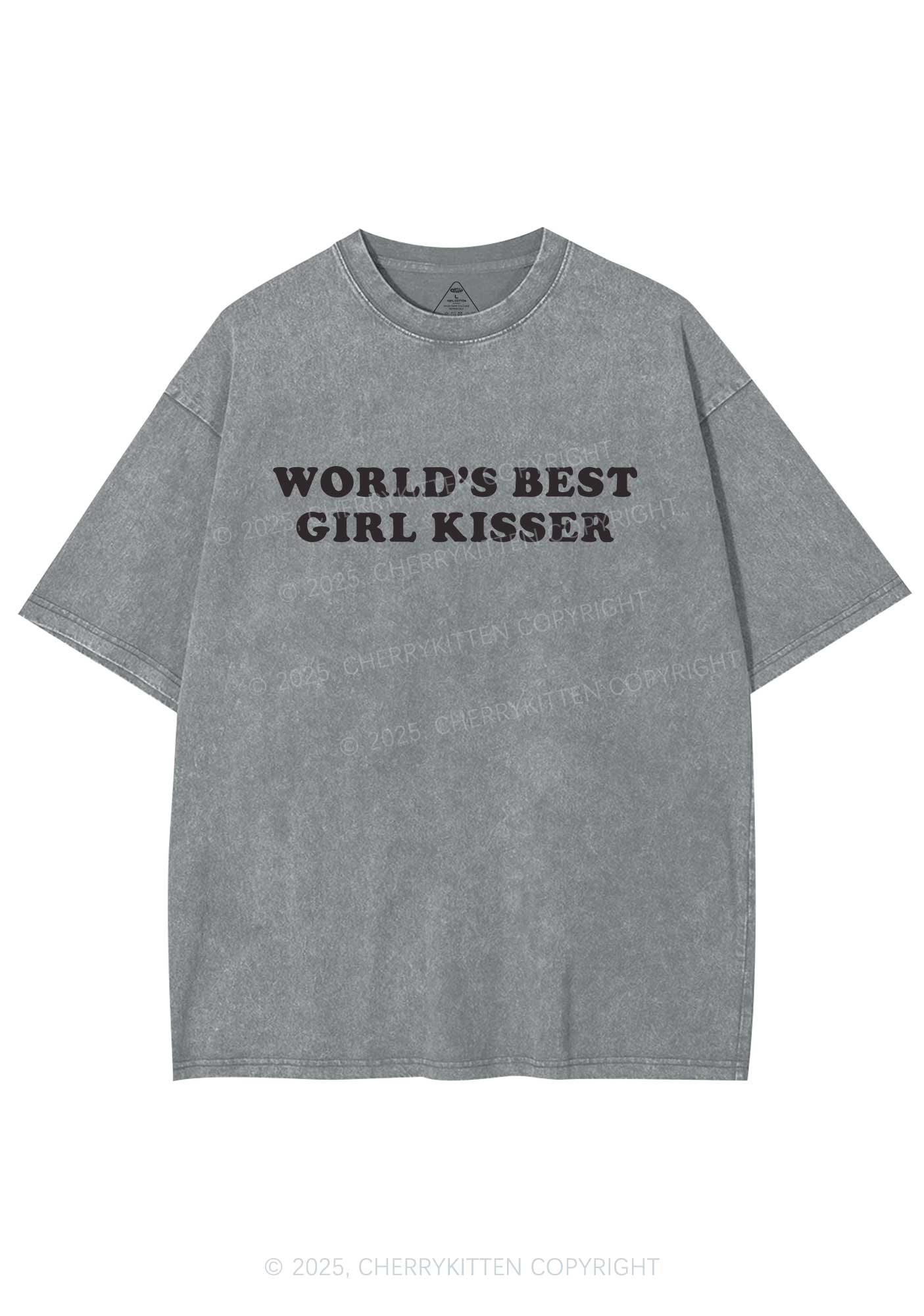 Best Girl Kisser Y2K Shirts Washed Tee Cherrykitten - Image 8