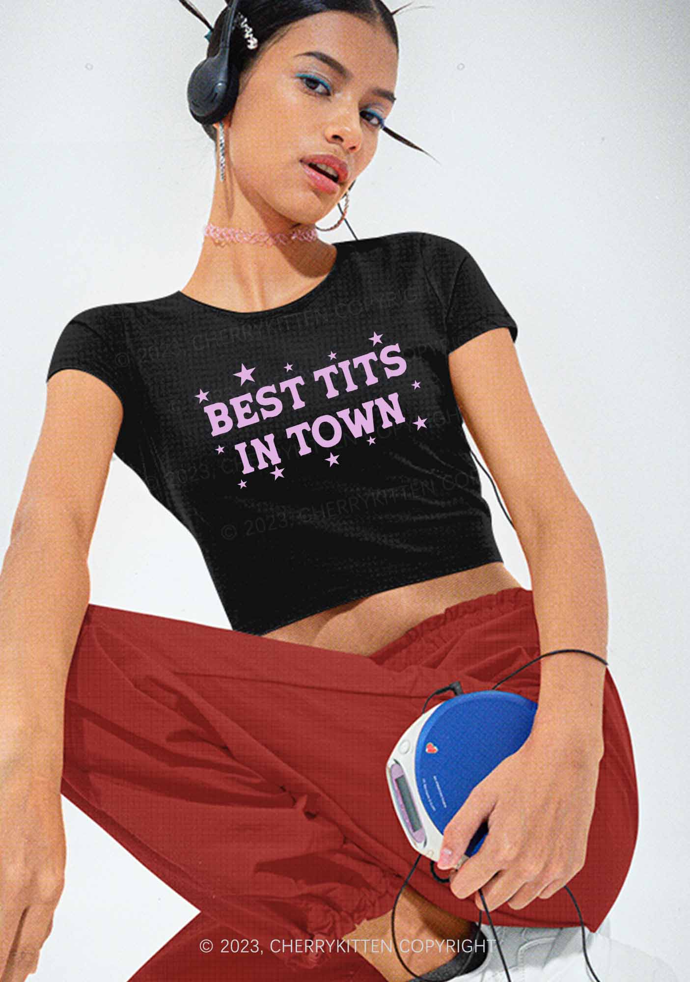 Best Txts In Town Y2K Baby Tee Cherrykitten - Image 2