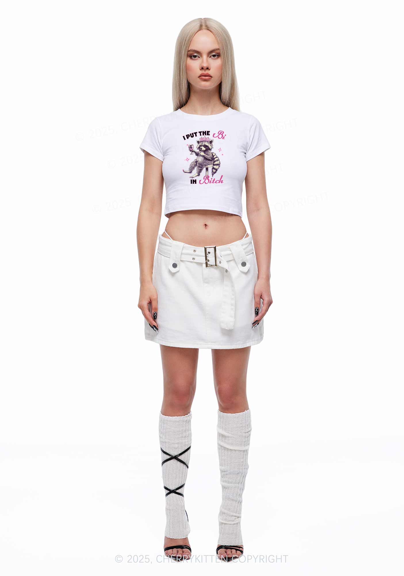 Bi Bxxch Raccoon Pride Y2K Baby Tee Cherrykitten - Image 2