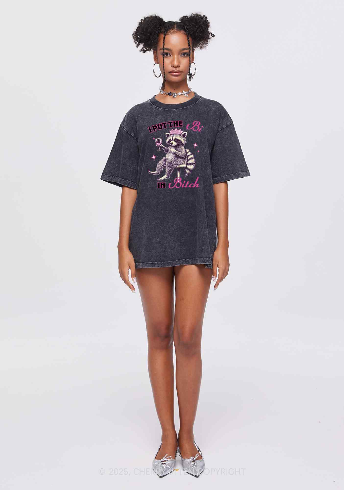 Bi Bxxch Raccoon Pride Y2K Shirts Washed Tee Cherrykitten - Image 2