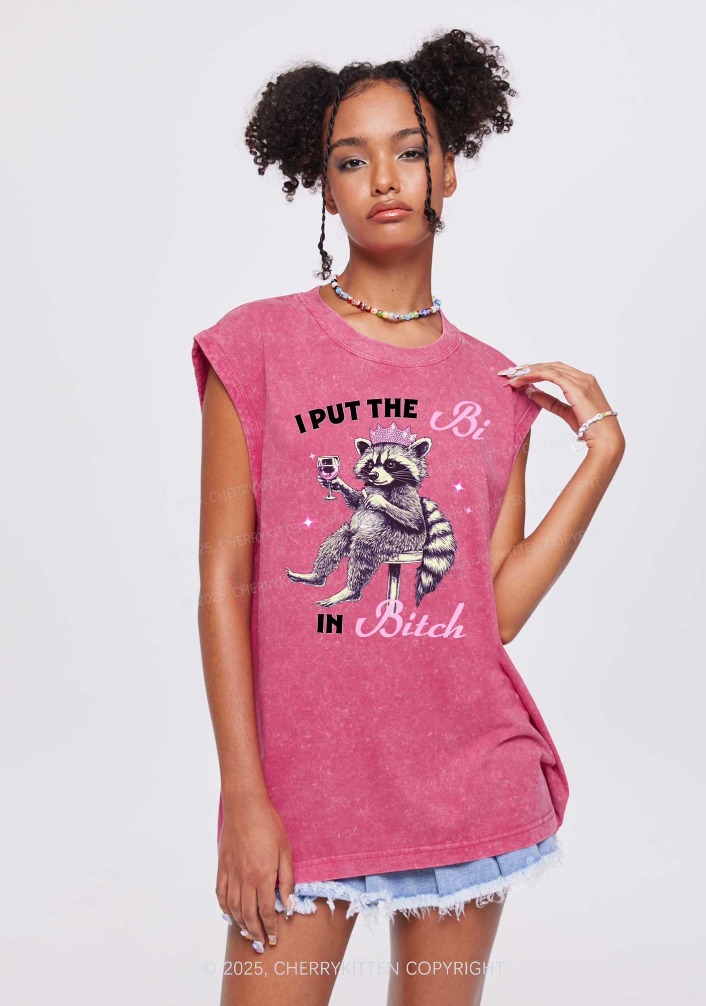 Bi Bxxch Raccoon Pride Y2K Washed Muscle Tank Cherrykitten - Image 2