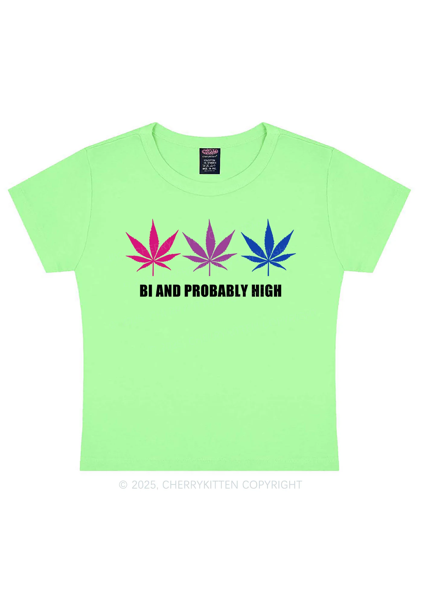 Bi Probably High Pride Y2K Baby Tee Cherrykitten - Image 11