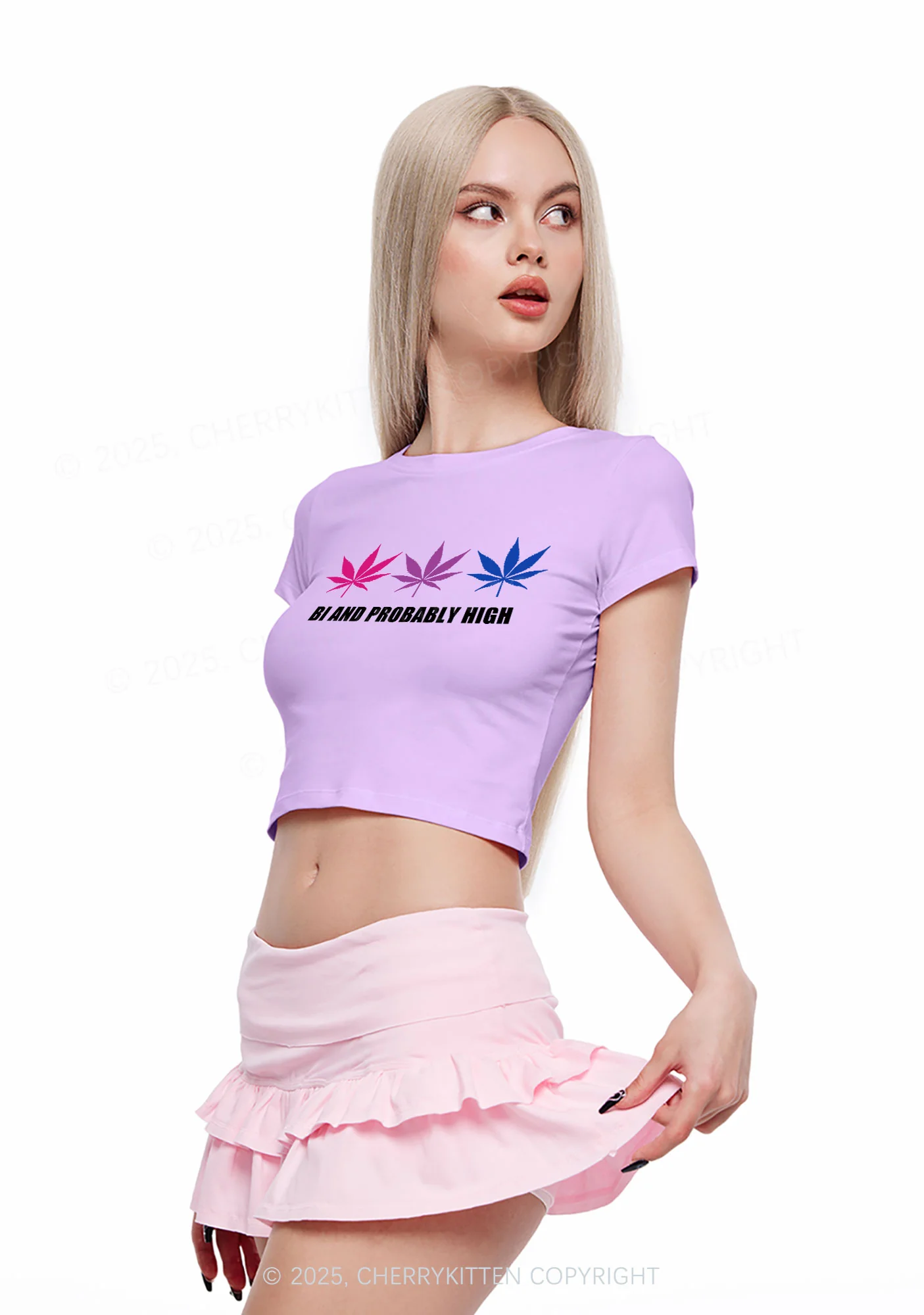 Bi Probably High Pride Y2K Baby Tee Cherrykitten - Image 2