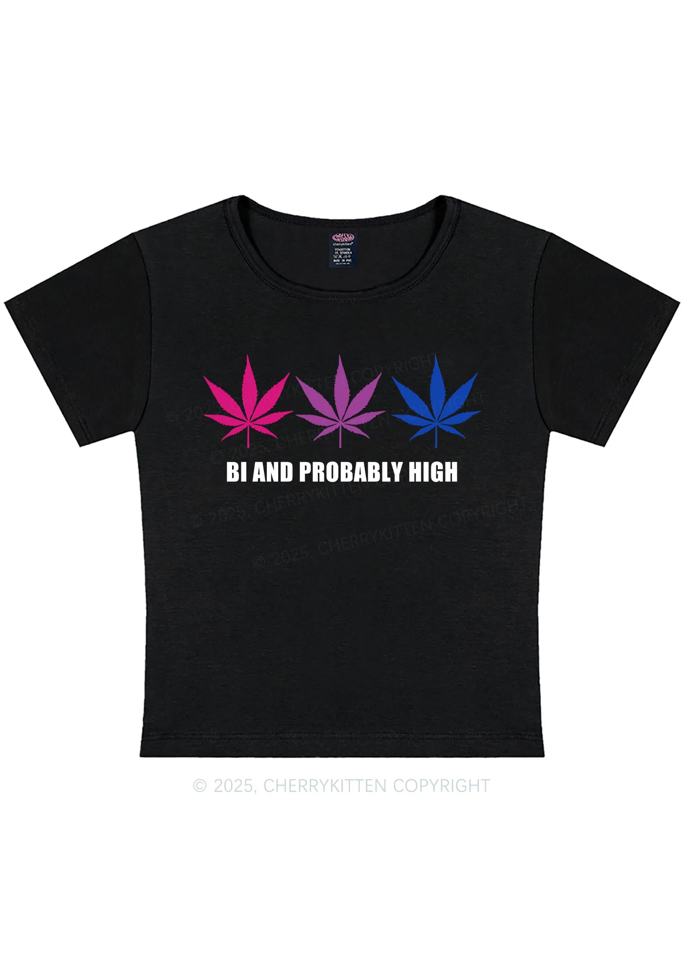 Bi Probably High Pride Y2K Baby Tee Cherrykitten - Image 3