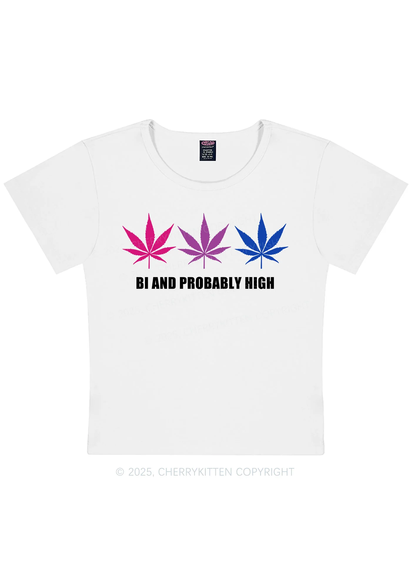 Bi Probably High Pride Y2K Baby Tee Cherrykitten - Image 4