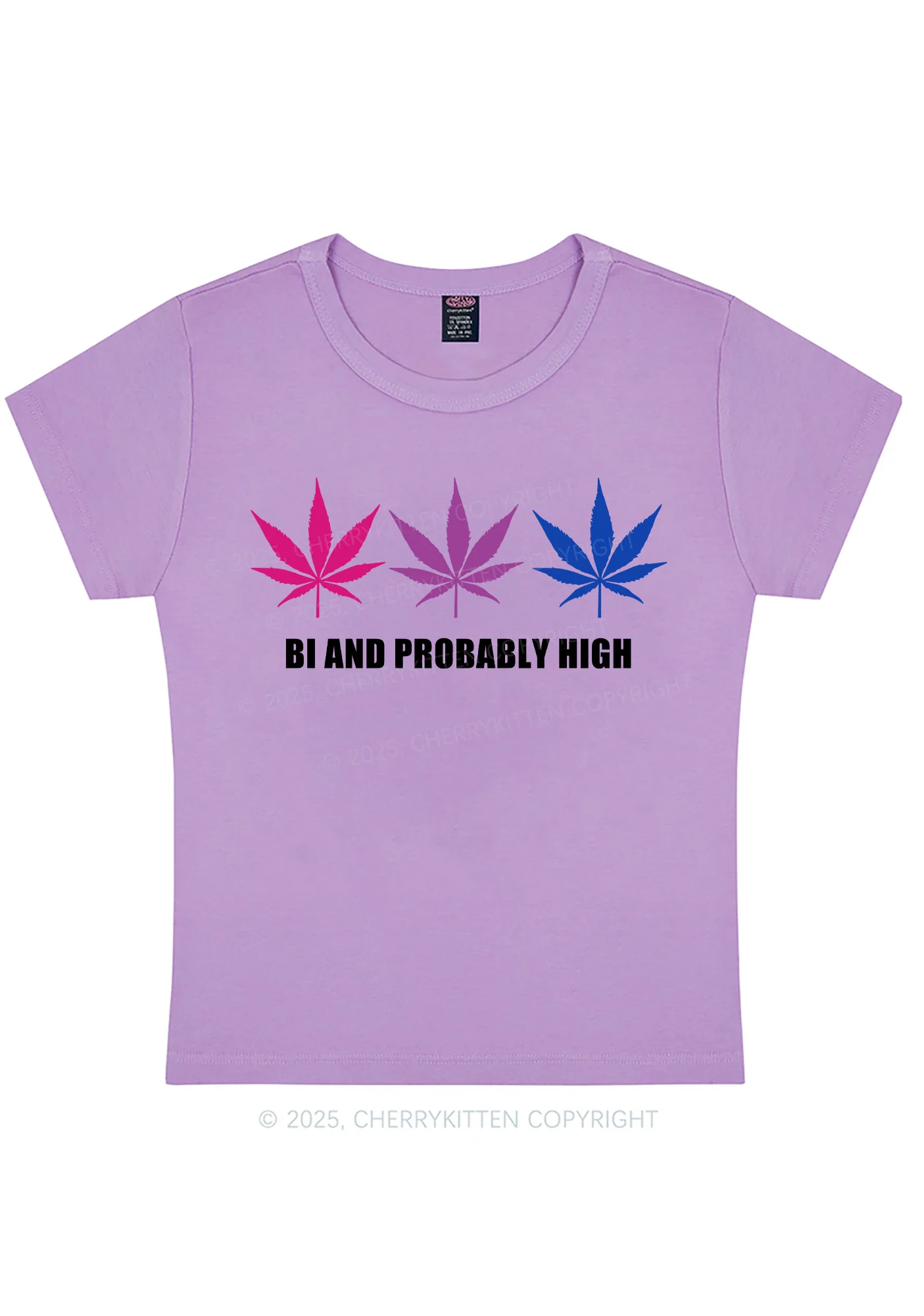 Bi Probably High Pride Y2K Baby Tee Cherrykitten - Image 5