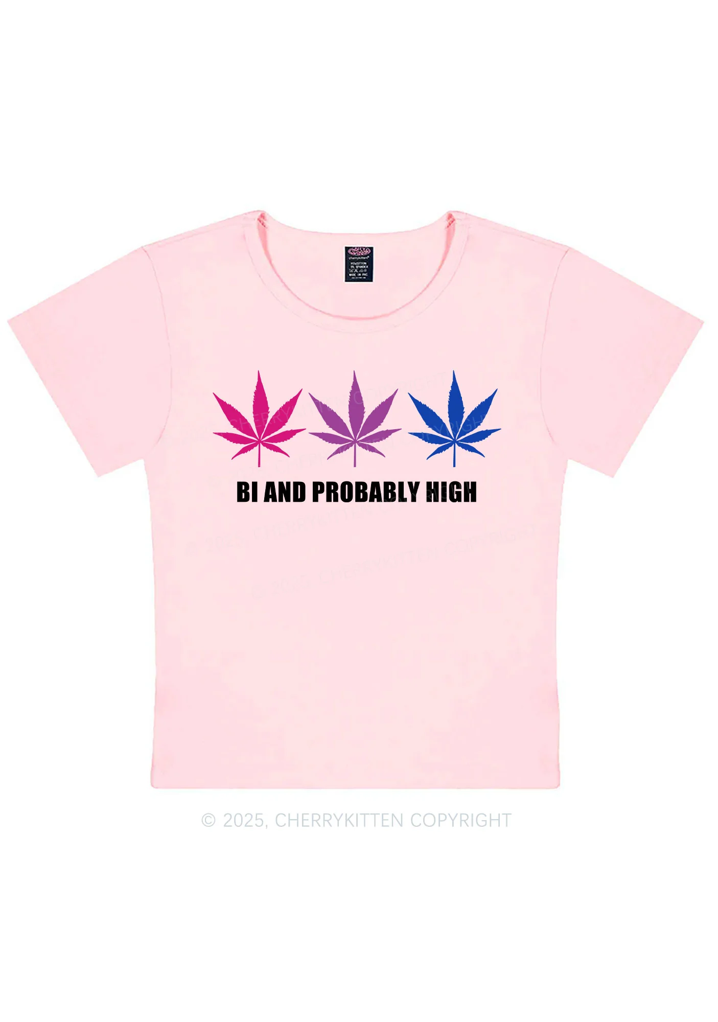Bi Probably High Pride Y2K Baby Tee Cherrykitten - Image 6