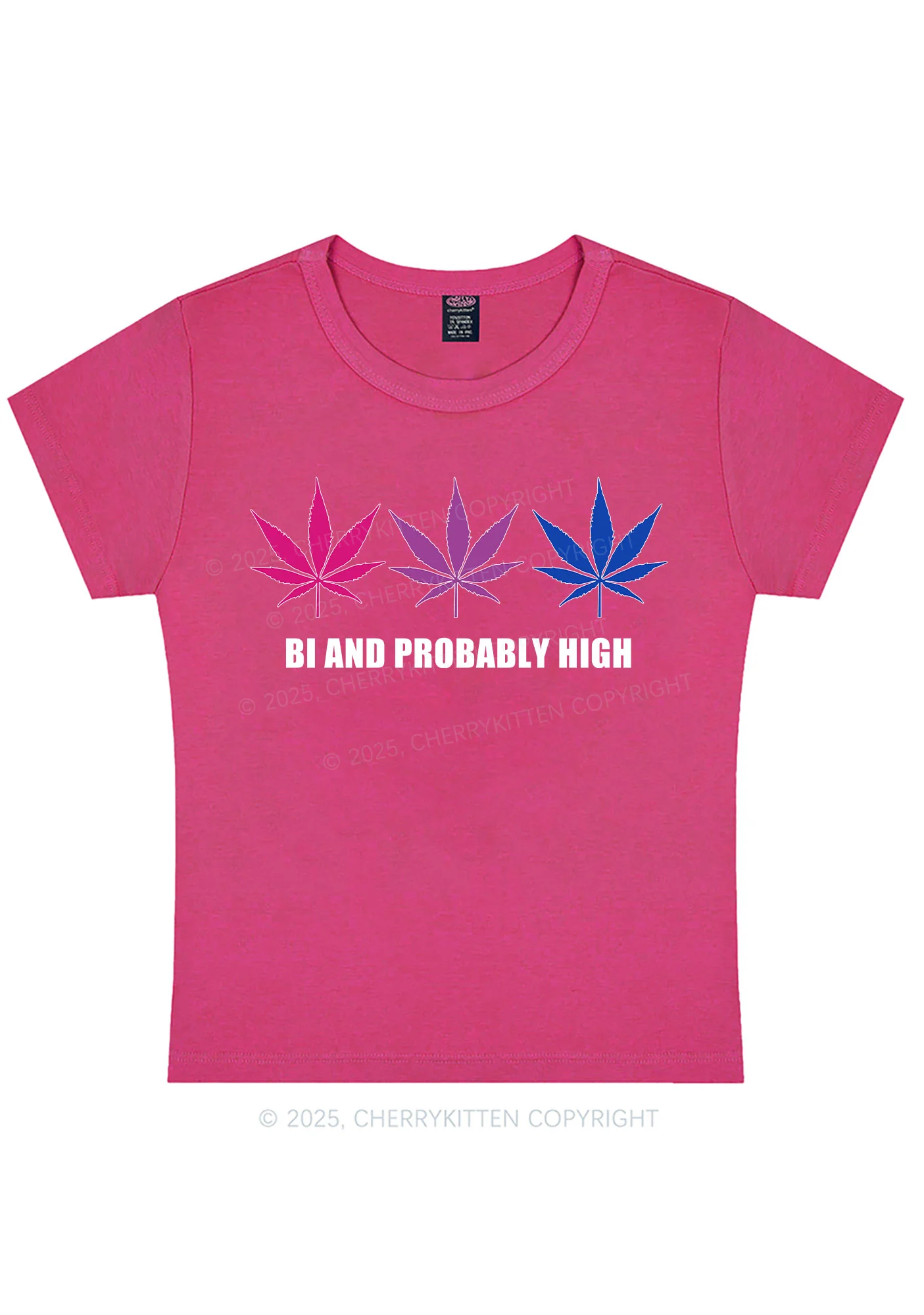 Bi Probably High Pride Y2K Baby Tee Cherrykitten - Image 7