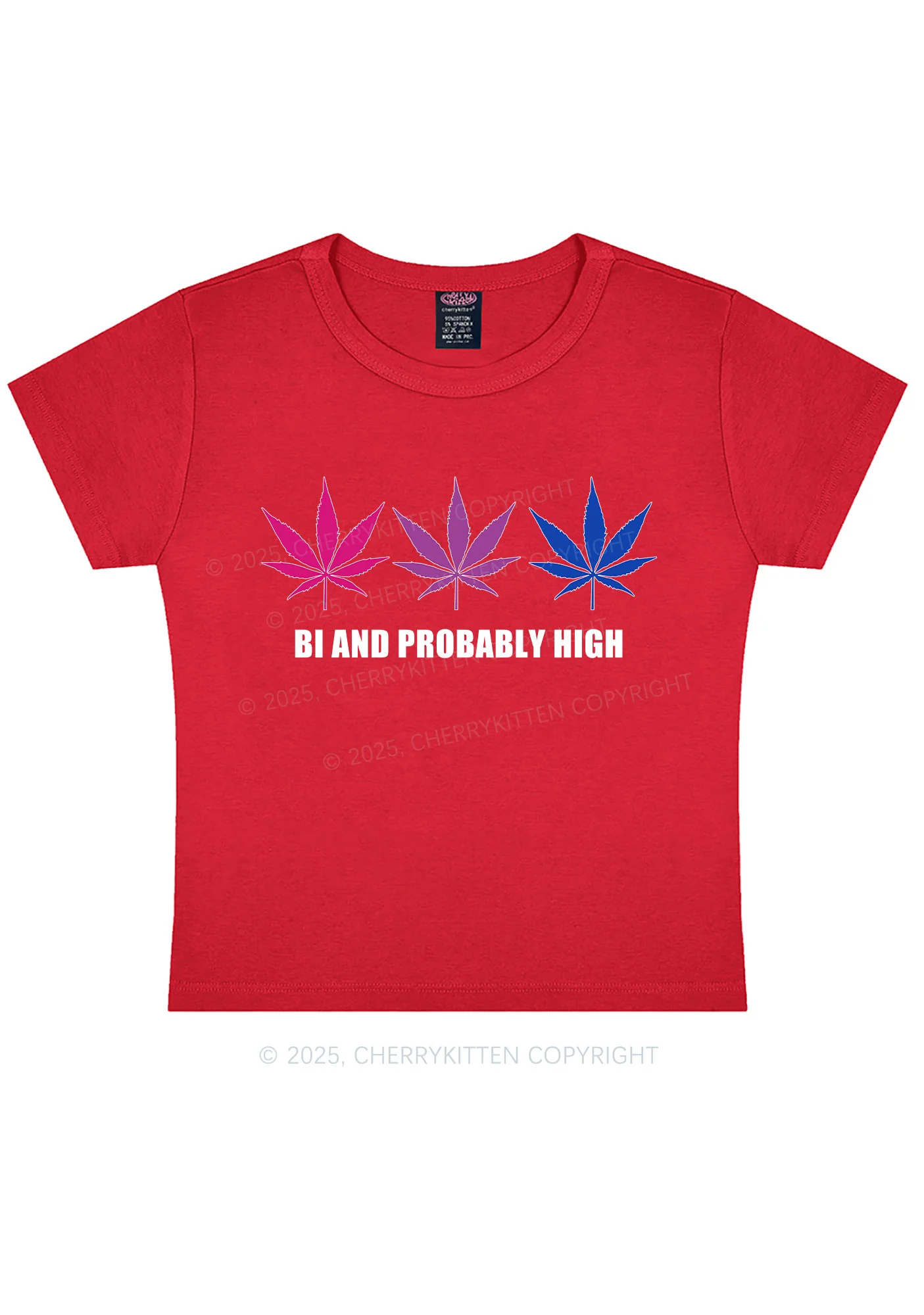 Bi Probably High Pride Y2K Baby Tee Cherrykitten - Image 8