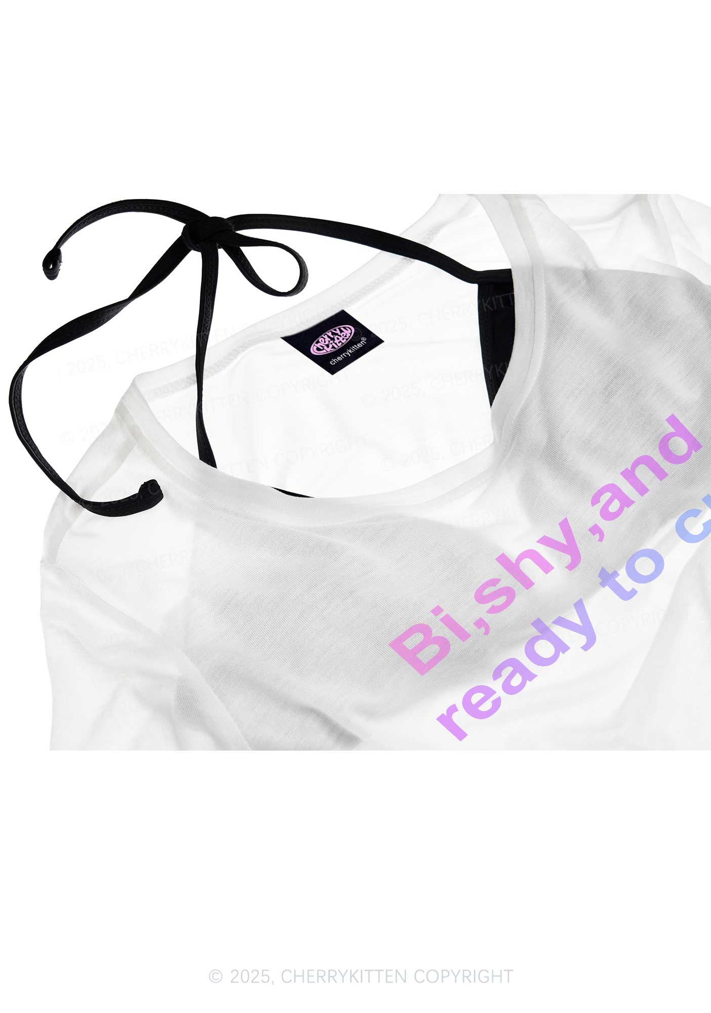 Bi Shy And Ready To Cry Pride Y2K Sheer Crop Tee Cherrykitten - Image 4