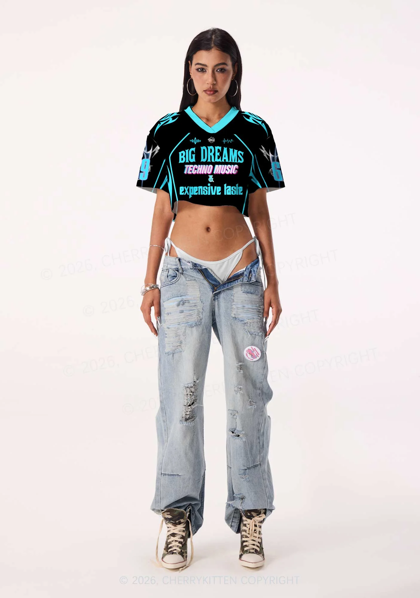 Big Dreams Techno Music Y2K Crop Sport Jersey Shirts Cherrykitten - Image 2
