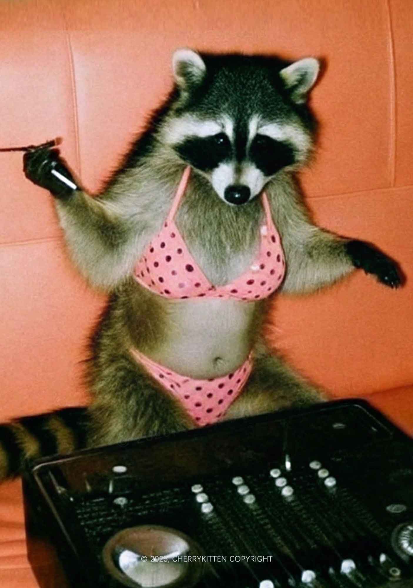 Bikini DJ Raccoon Y2K Mesh Cami Tank Cherrykitten - Image 2