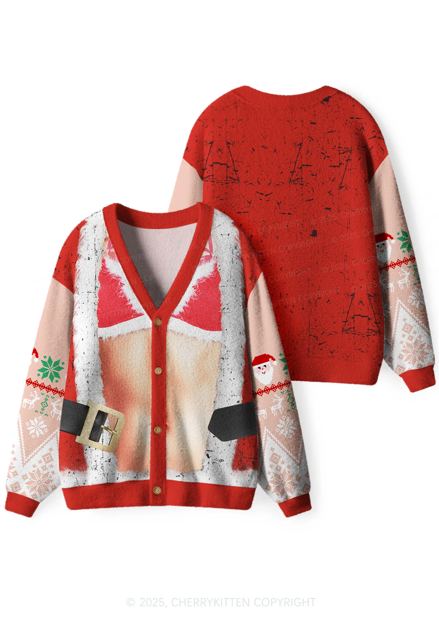 Bikini Santa Y2K Christmas Cardigan Knit Sweatshirt Cherrykitten - Image 3