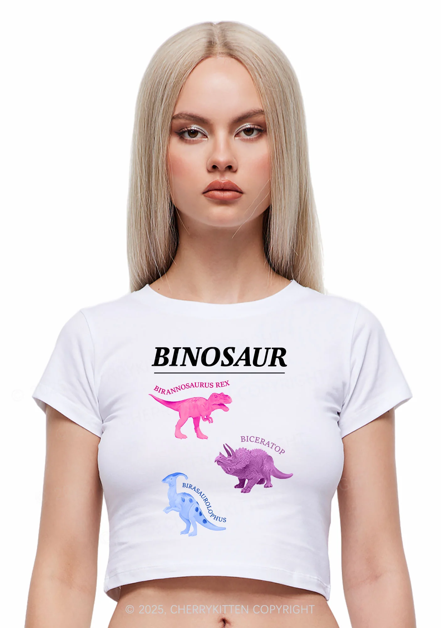 Binosaur Pride Y2K Baby Tee Cherrykitten - Image 2